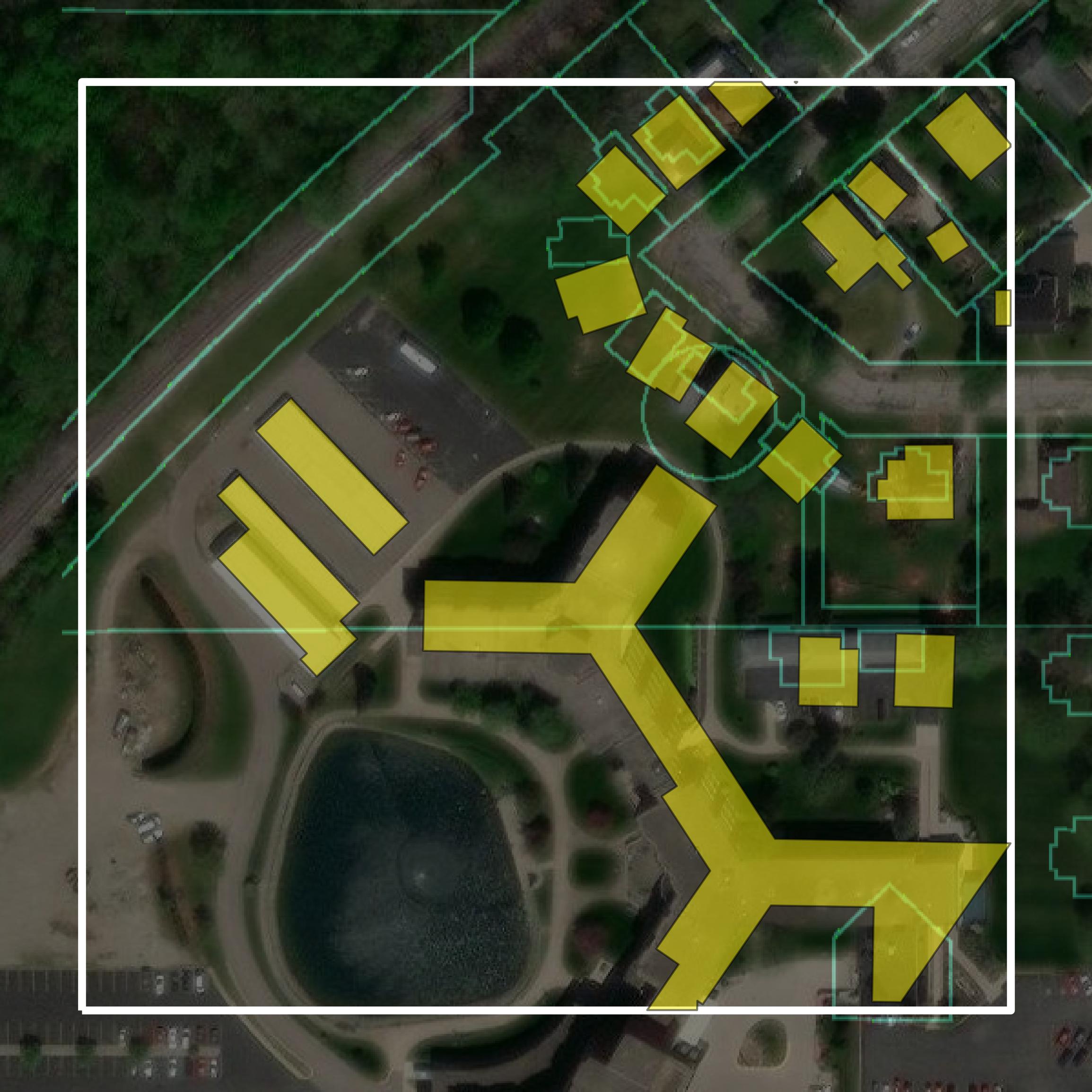 This image shows parcel and building data in Darke County created using GIS data in Equator.