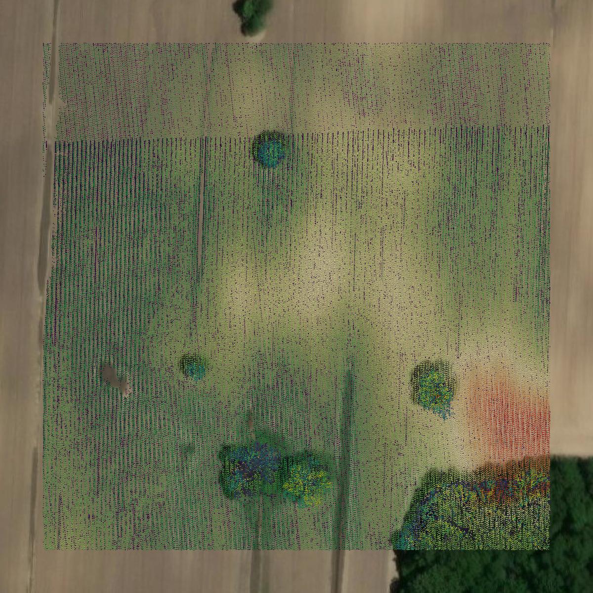 This image shows a LiDAR point cloud in Delaware County created using GIS data in Equator.
