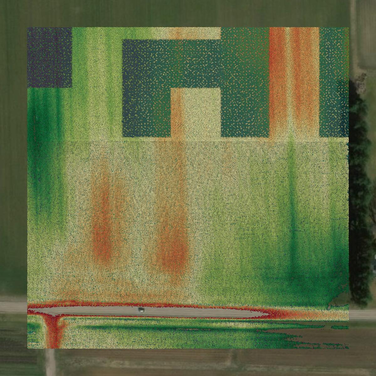 This image shows a LiDAR point cloud in Erie County created using GIS data in Equator.