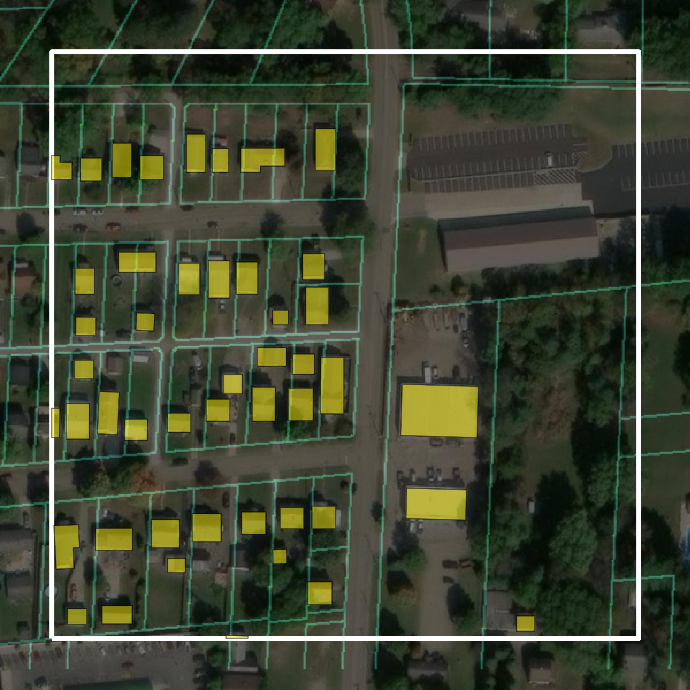This image shows parcel and building data in Fairfield County created using GIS data in Equator.