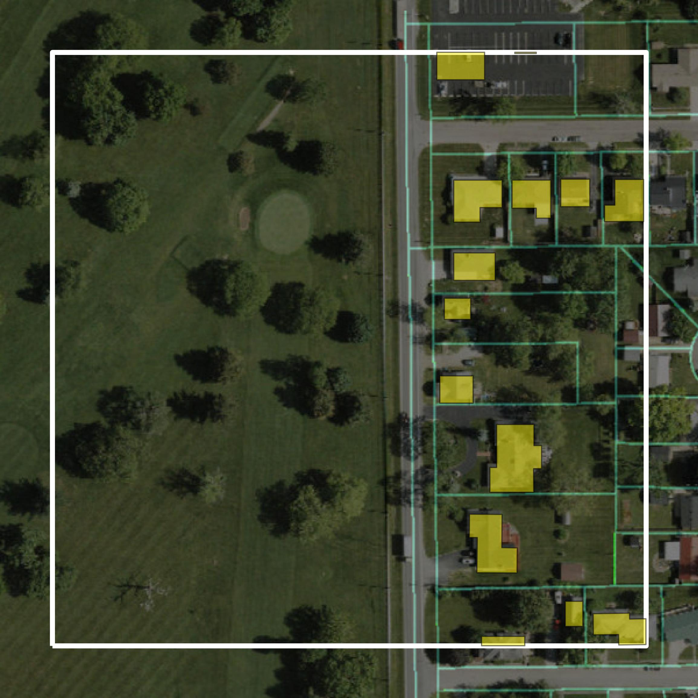 This image shows parcel and building data in Fayette County created using GIS data in Equator.