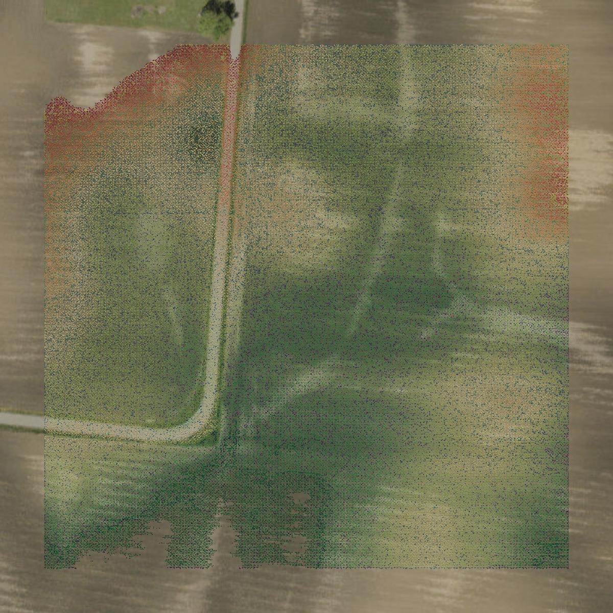 This image shows a LiDAR point cloud in Fayette County created using GIS data in Equator.