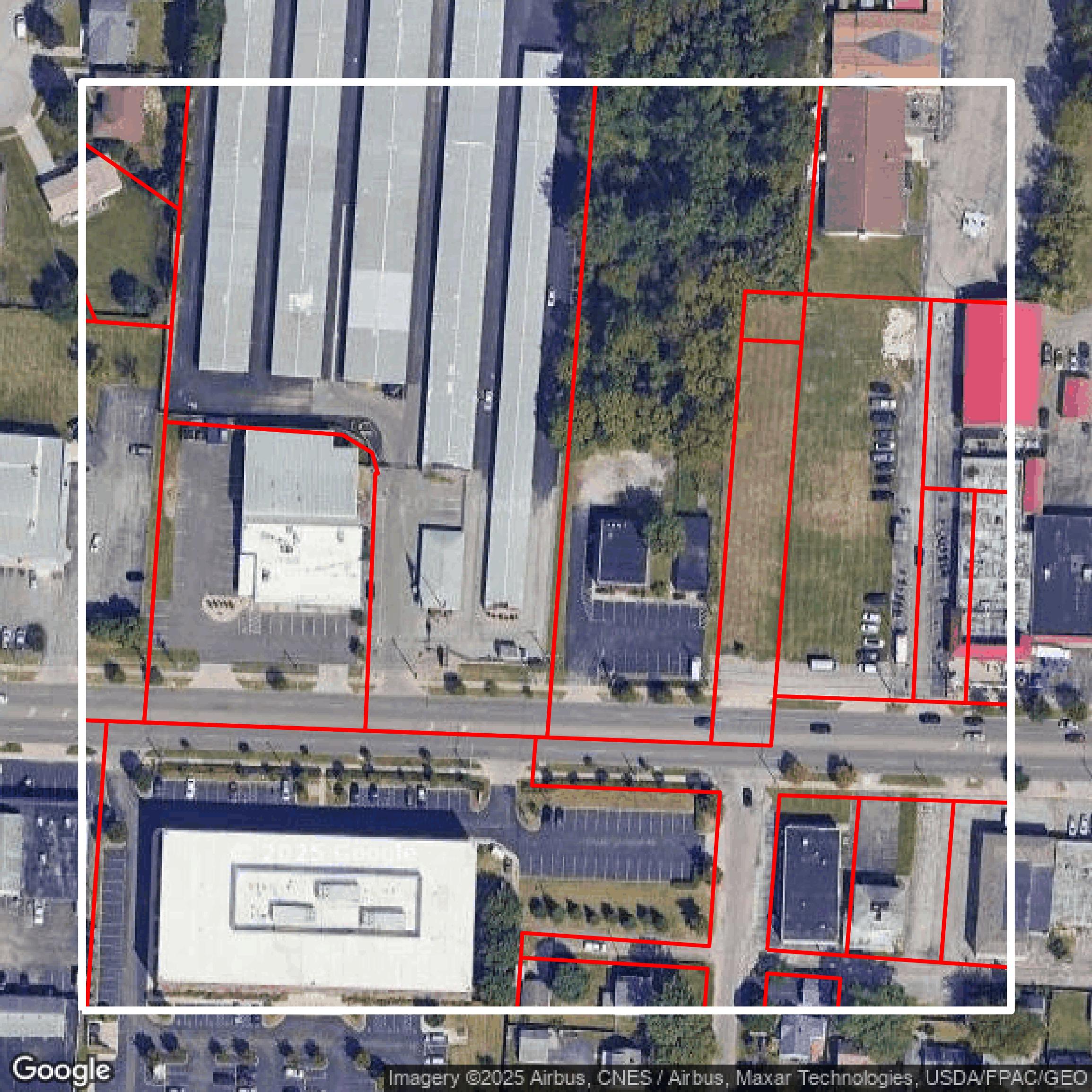 This image shows parcel and building data in Franklin County created using GIS data in Equator.