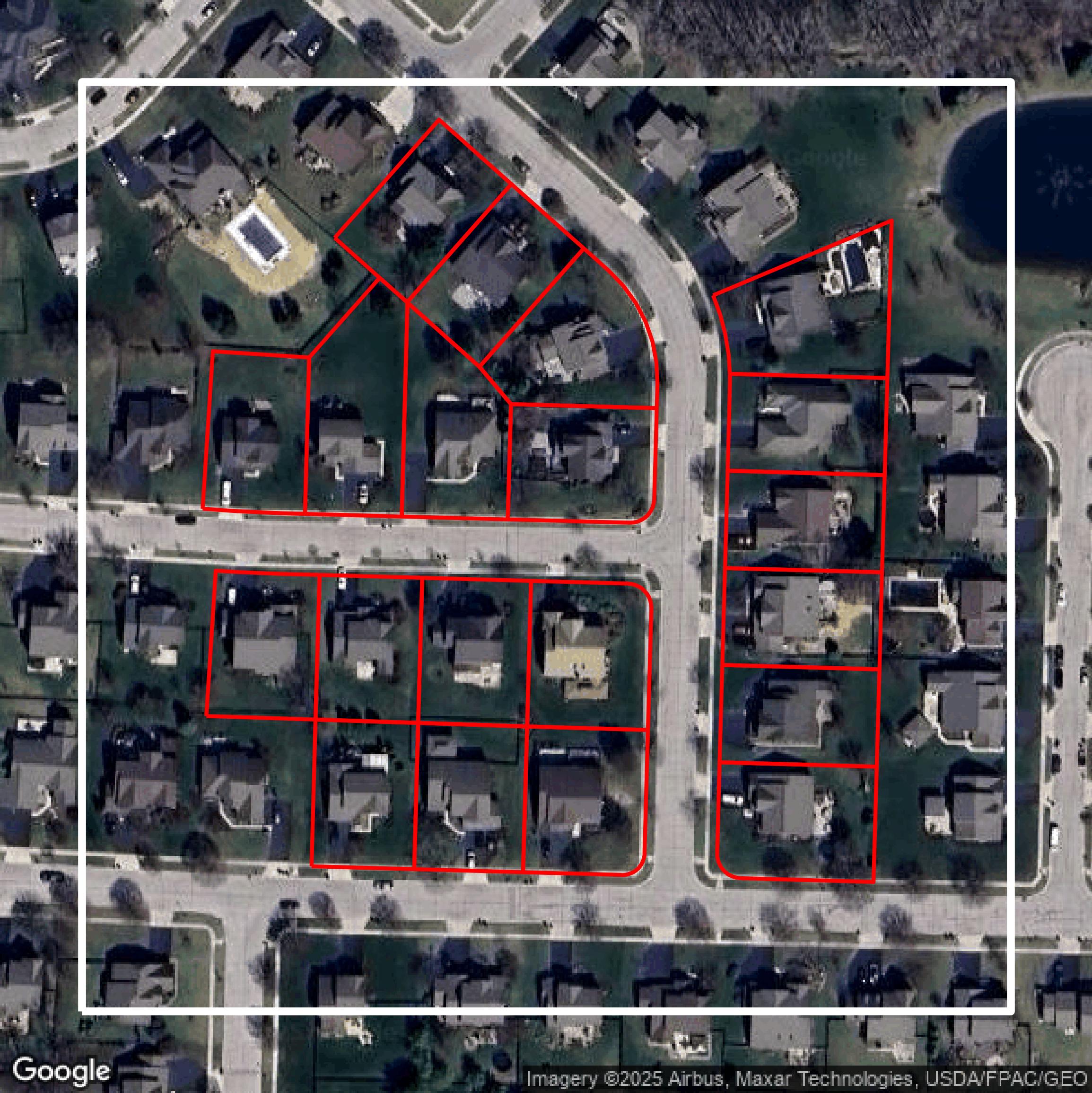 This image shows parcel and building data in Franklin County created using GIS data in Equator.