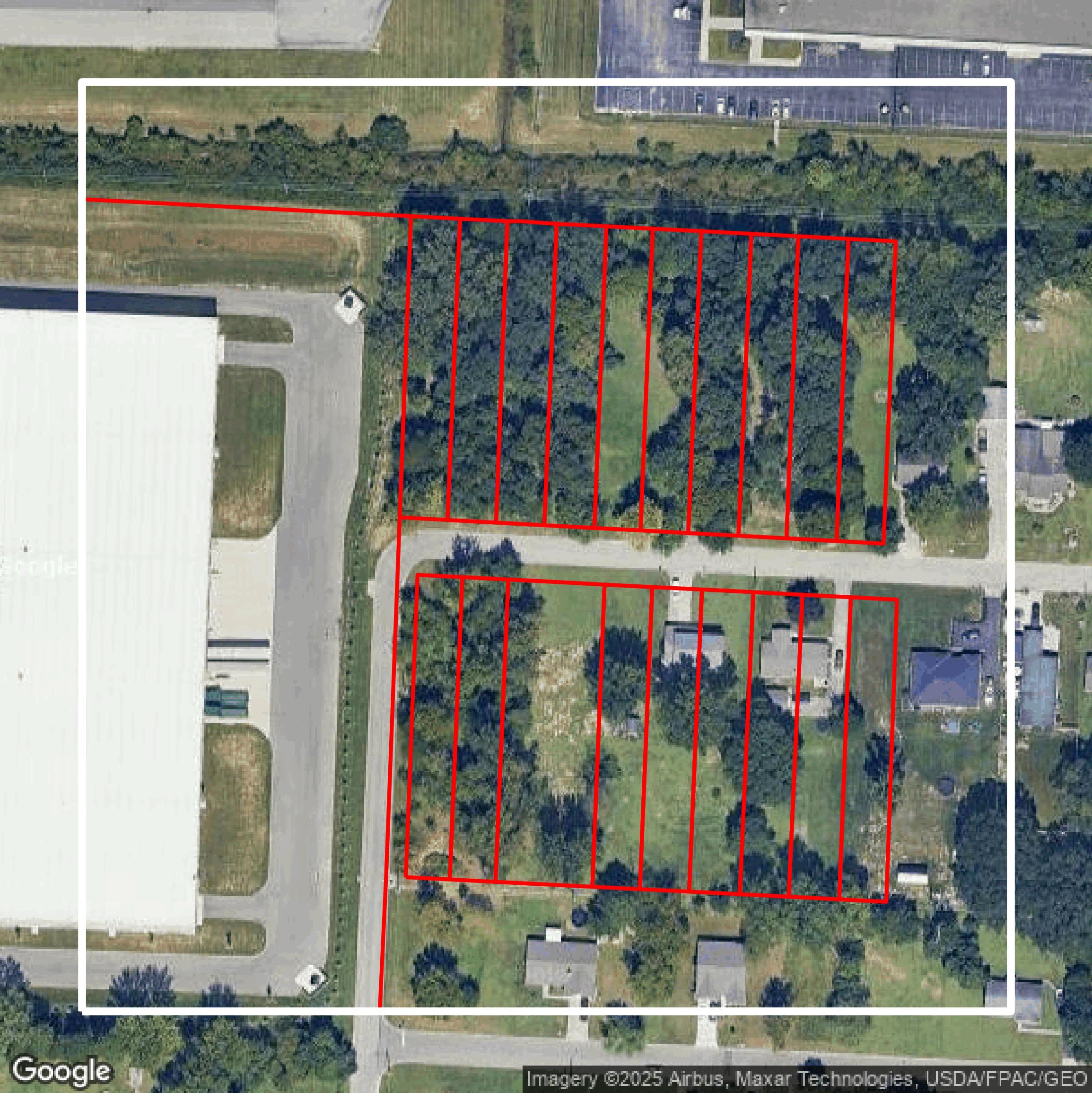 This image shows parcel and building data in Franklin County created using GIS data in Equator.