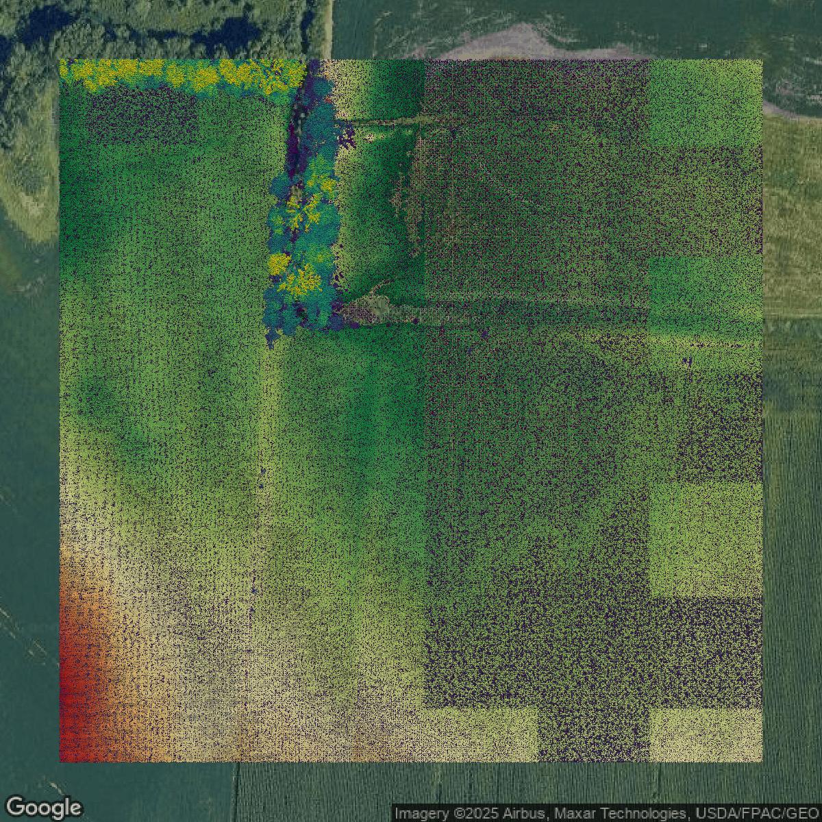 This image shows a LiDAR point cloud in Franklin County created using GIS data in Equator.