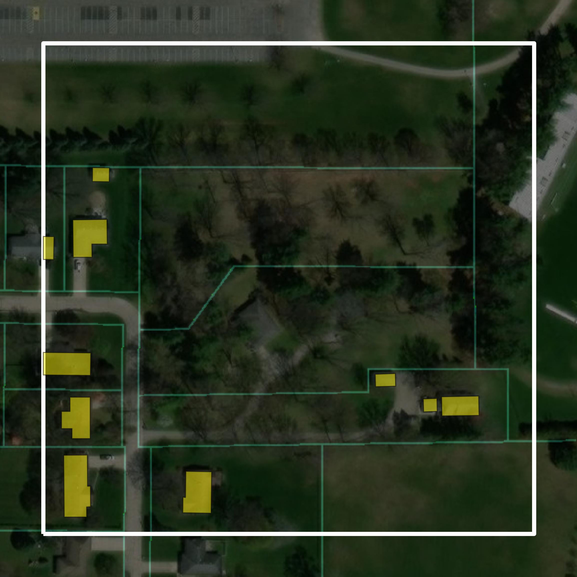 This image shows parcel and building data in Fulton County created using GIS data in Equator.