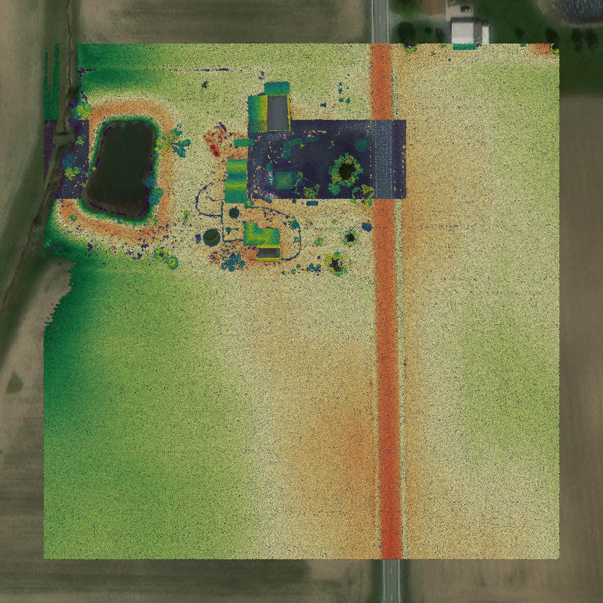 This image shows a LiDAR point cloud in Fulton County created using GIS data in Equator.