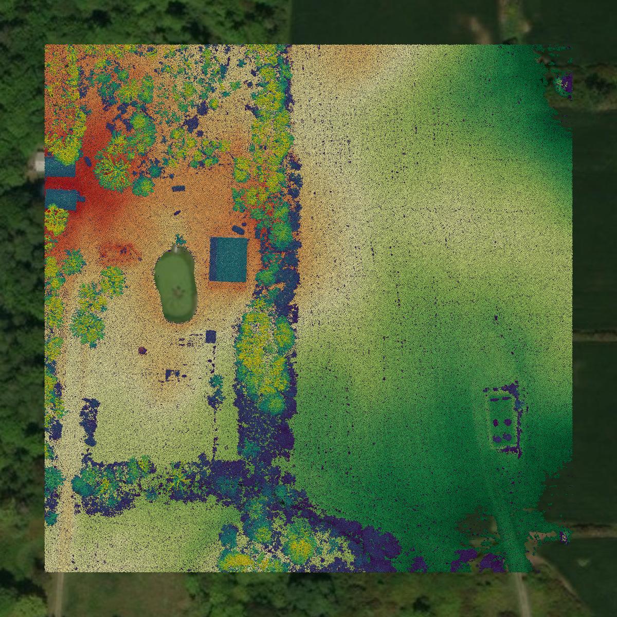 This image shows a LiDAR point cloud in Geauga County created using GIS data in Equator.