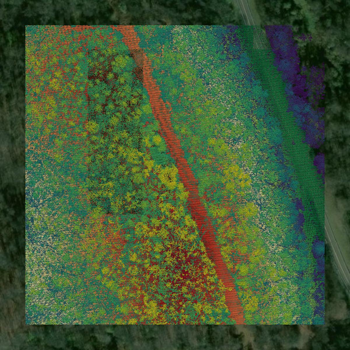 This image shows a LiDAR point cloud in Guernsey County created using GIS data in Equator.