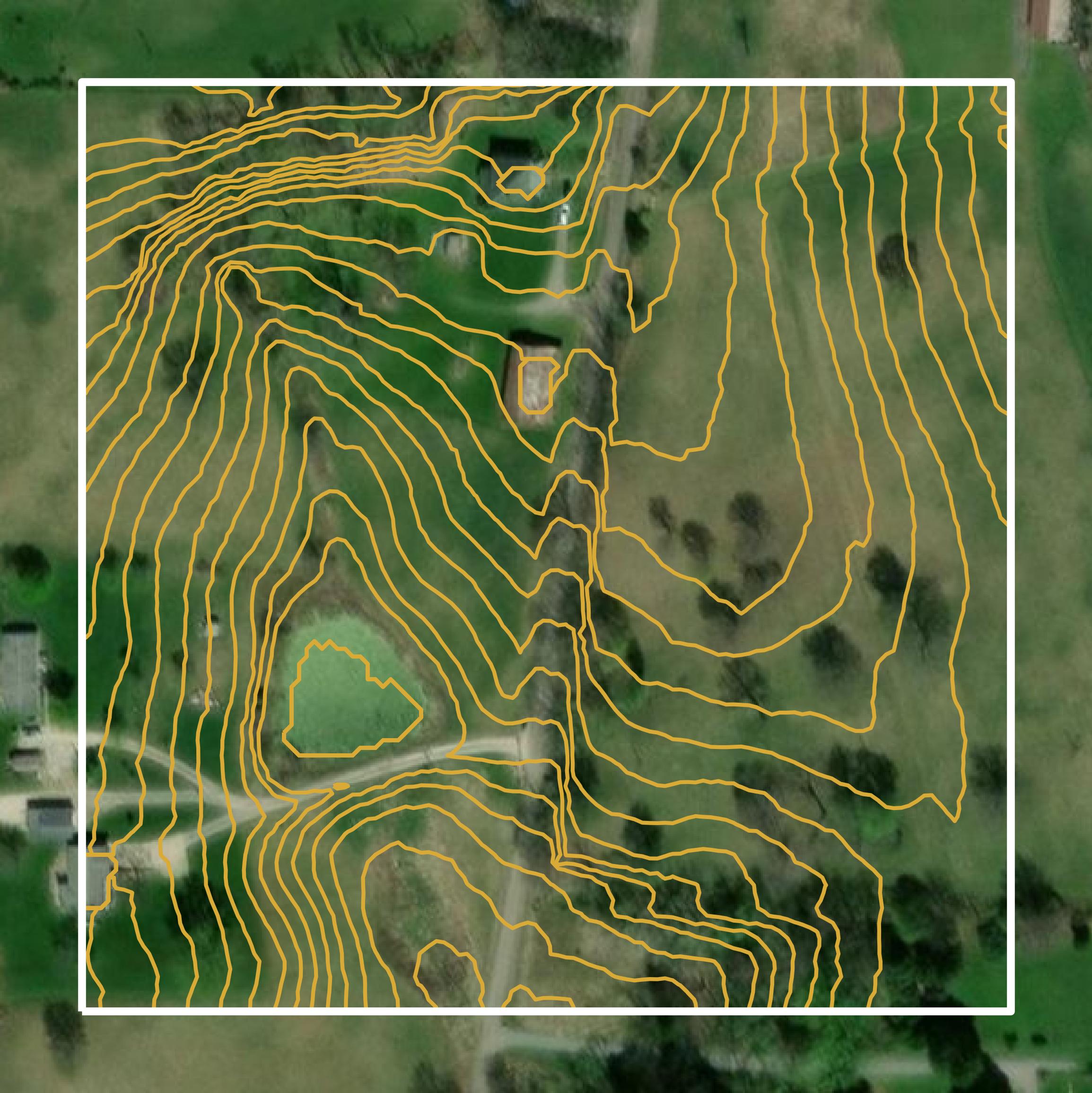 This image shows a contour map in Harrison County created using GIS data in Equator.