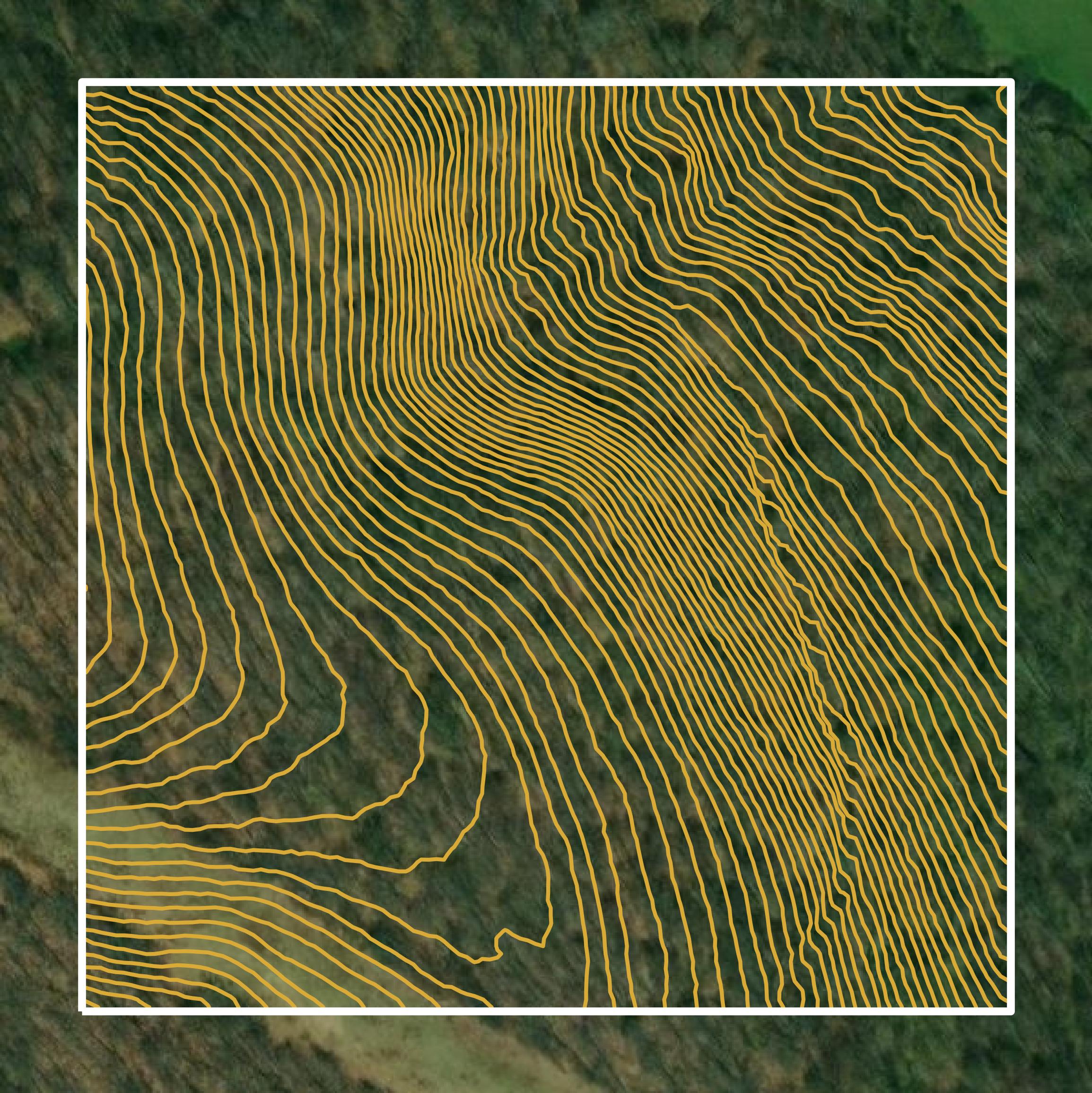 This image shows a contour map in Harrison County created using GIS data in Equator.