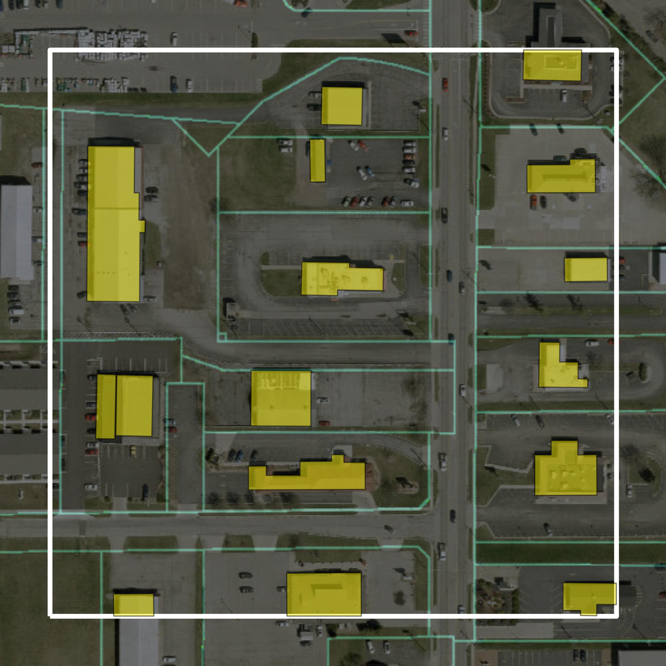 This image shows parcel and building data in Henry County created using GIS data in Equator.