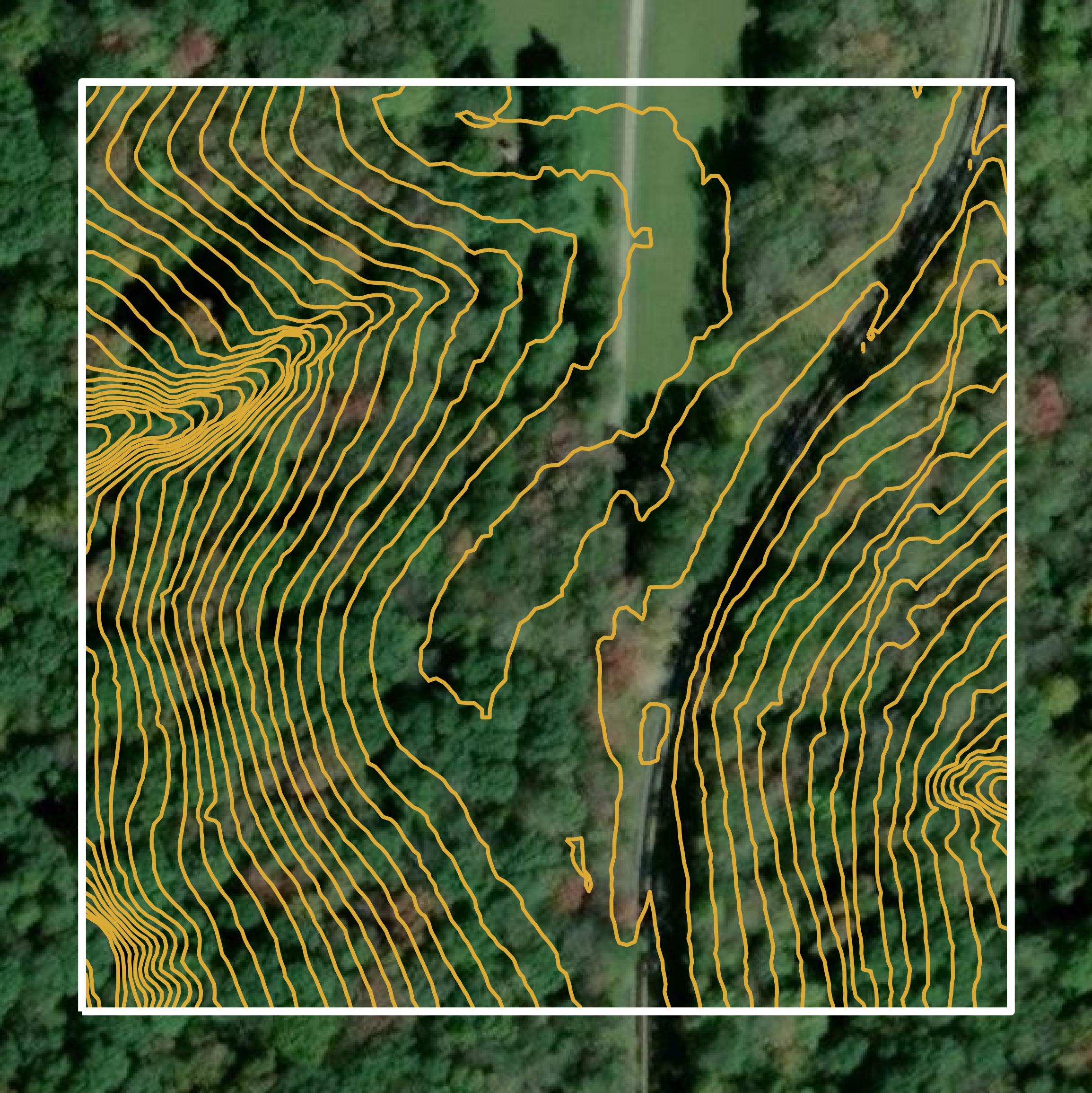 This image shows a contour map in Hocking County created using GIS data in Equator.