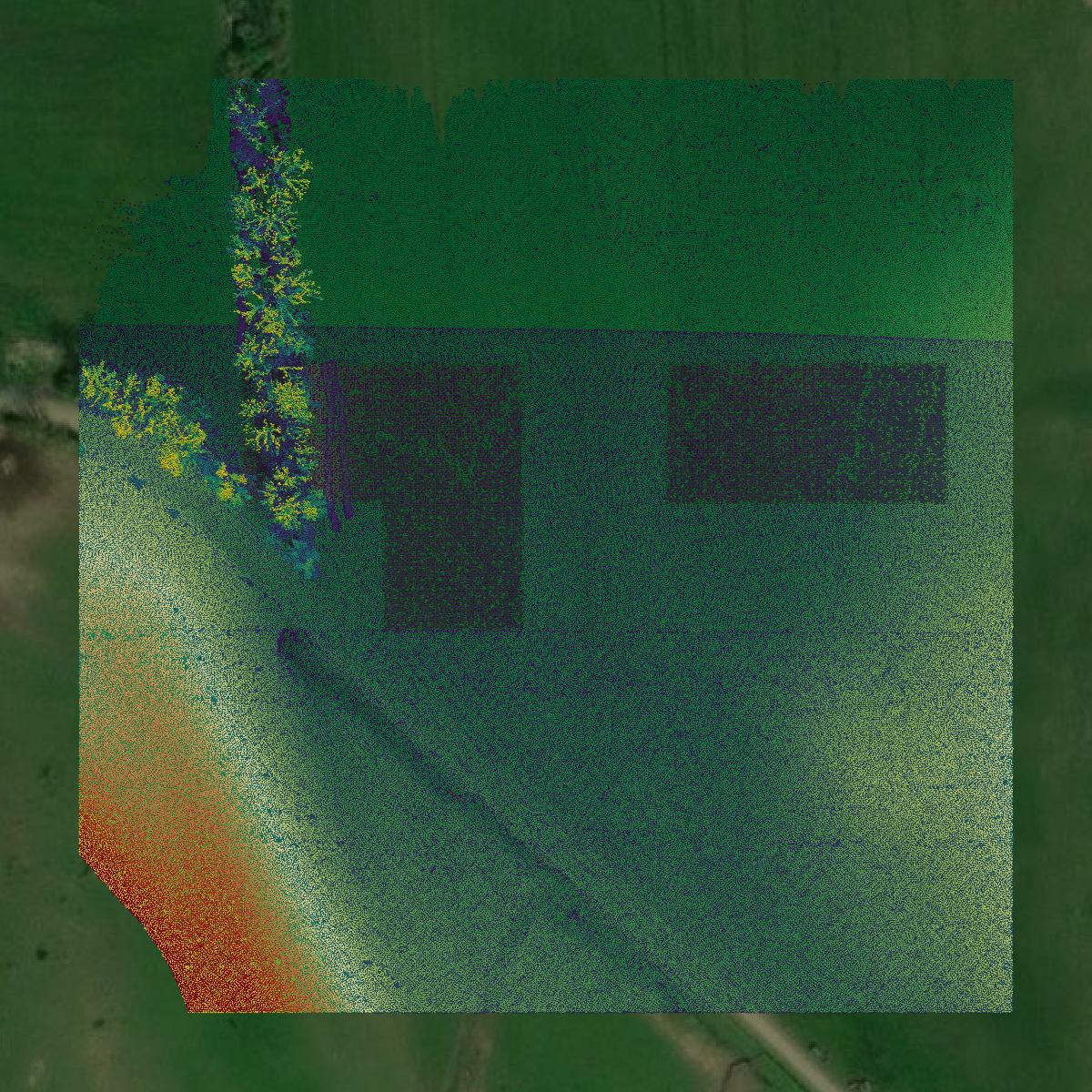 This image shows a LiDAR point cloud in Holmes County created using GIS data in Equator.