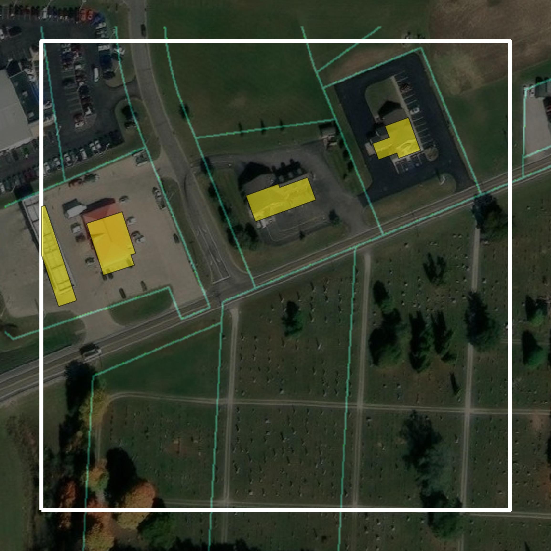 This image shows parcel and building data in Knox County created using GIS data in Equator.