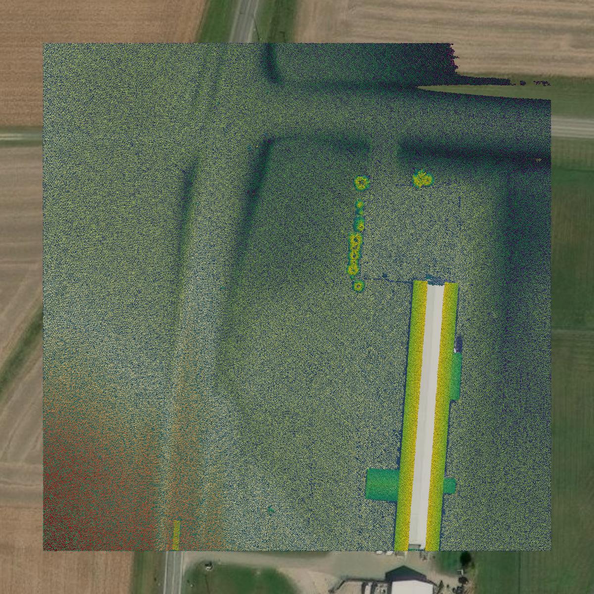 This image shows a LiDAR point cloud in Knox County created using GIS data in Equator.