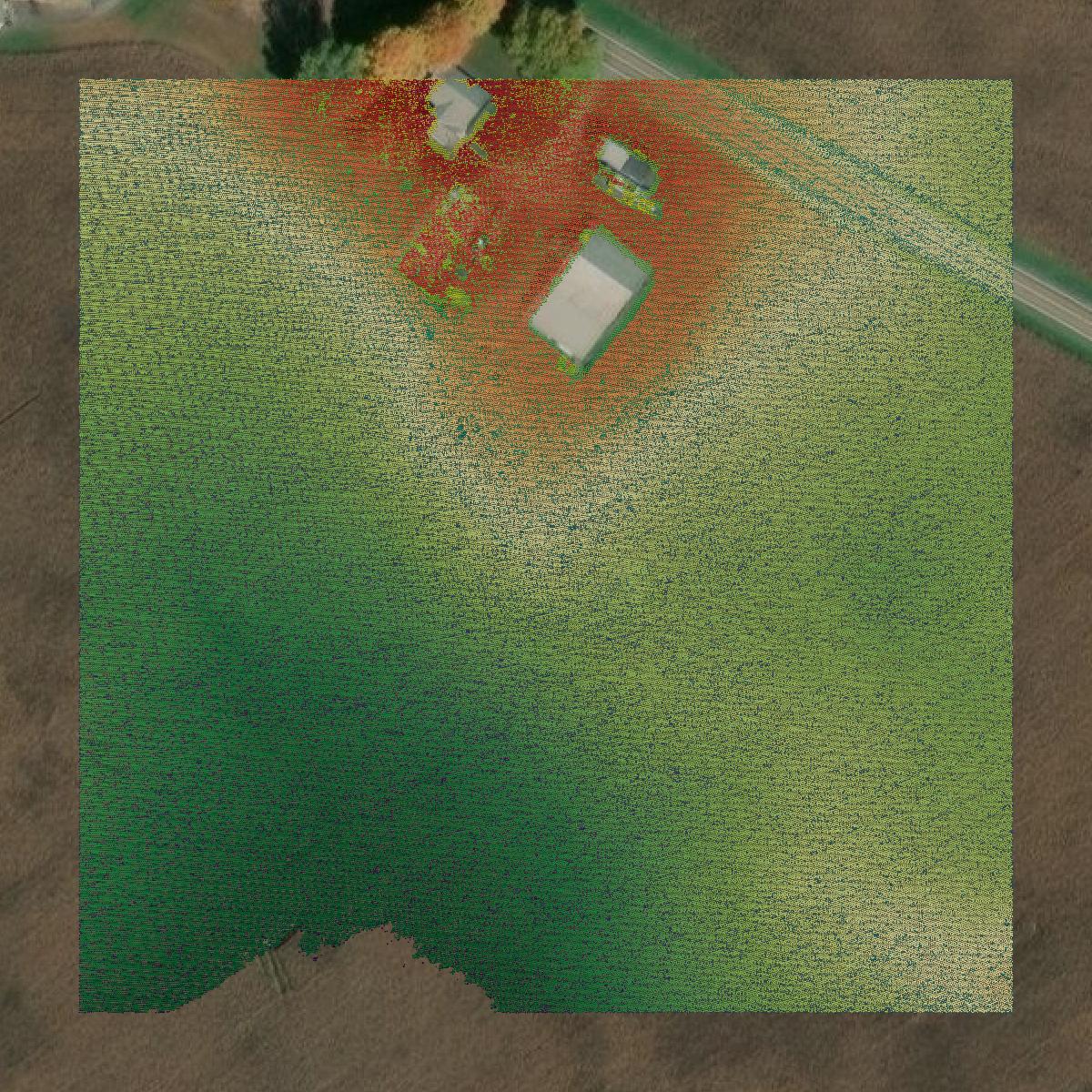 This image shows a LiDAR point cloud in Knox County created using GIS data in Equator.