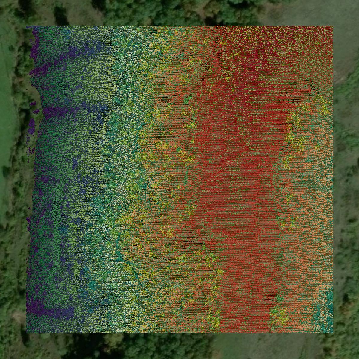 This image shows a LiDAR point cloud in Lawrence County created using GIS data in Equator.