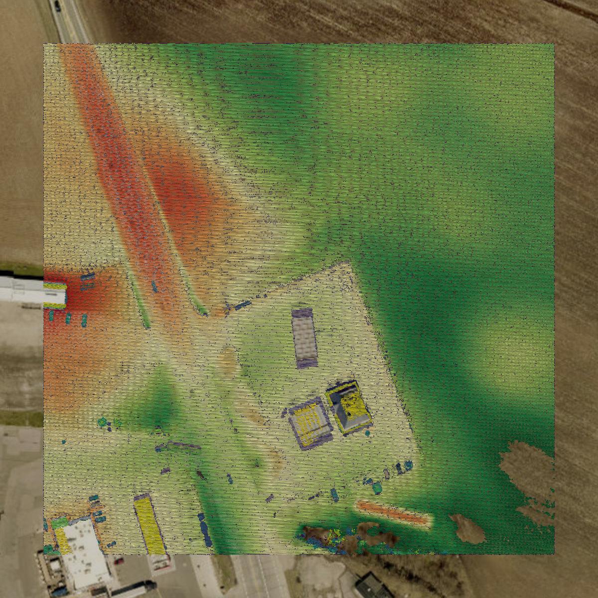 This image shows a LiDAR point cloud in Licking County created using GIS data in Equator.
