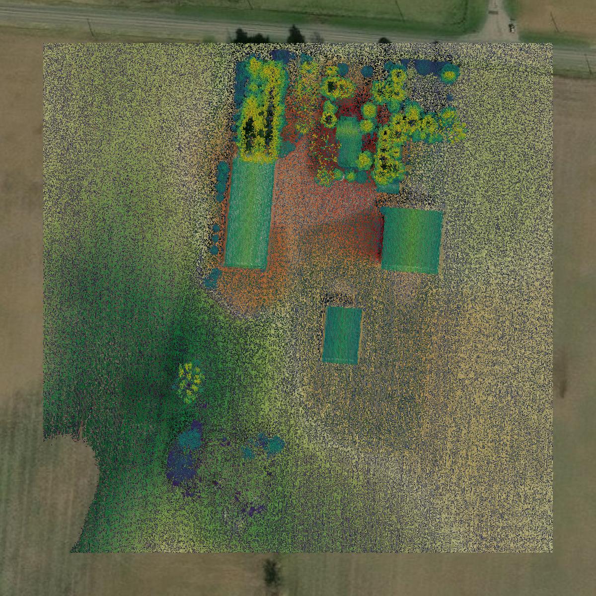 This image shows a LiDAR point cloud in Logan County created using GIS data in Equator.