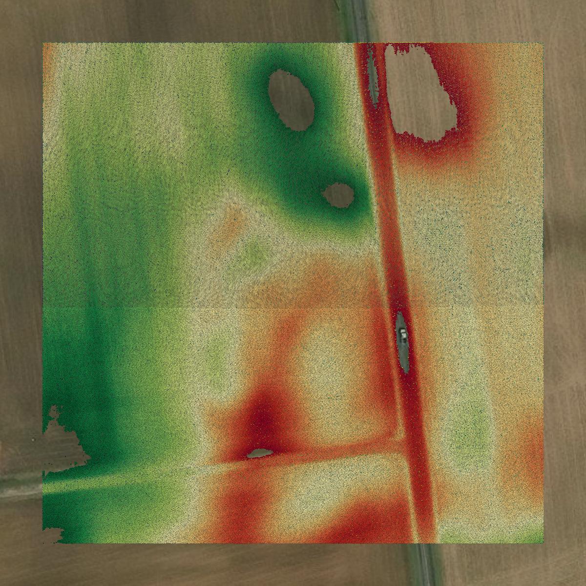 This image shows a LiDAR point cloud in Logan County created using GIS data in Equator.