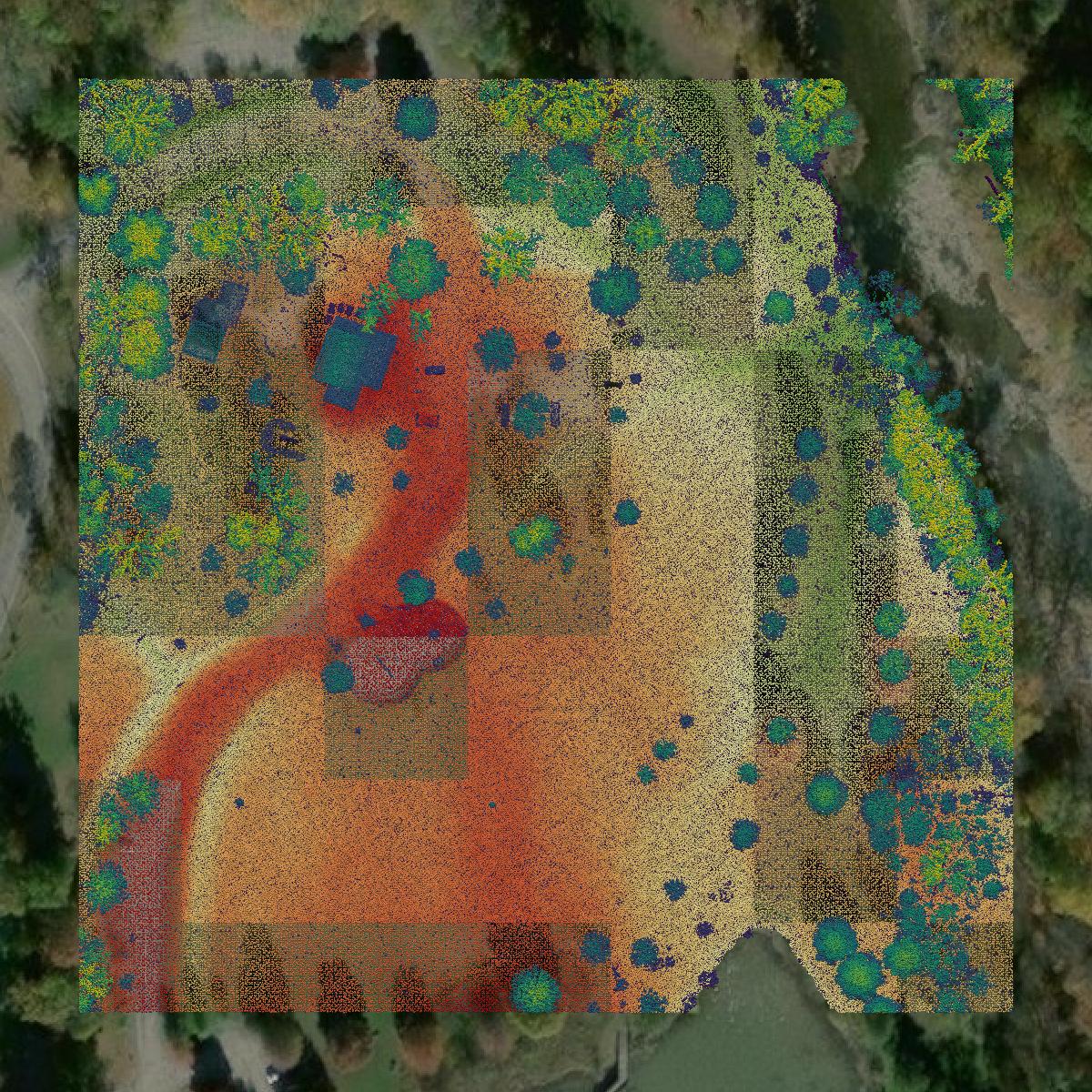 This image shows a LiDAR point cloud in Lorain County created using GIS data in Equator.
