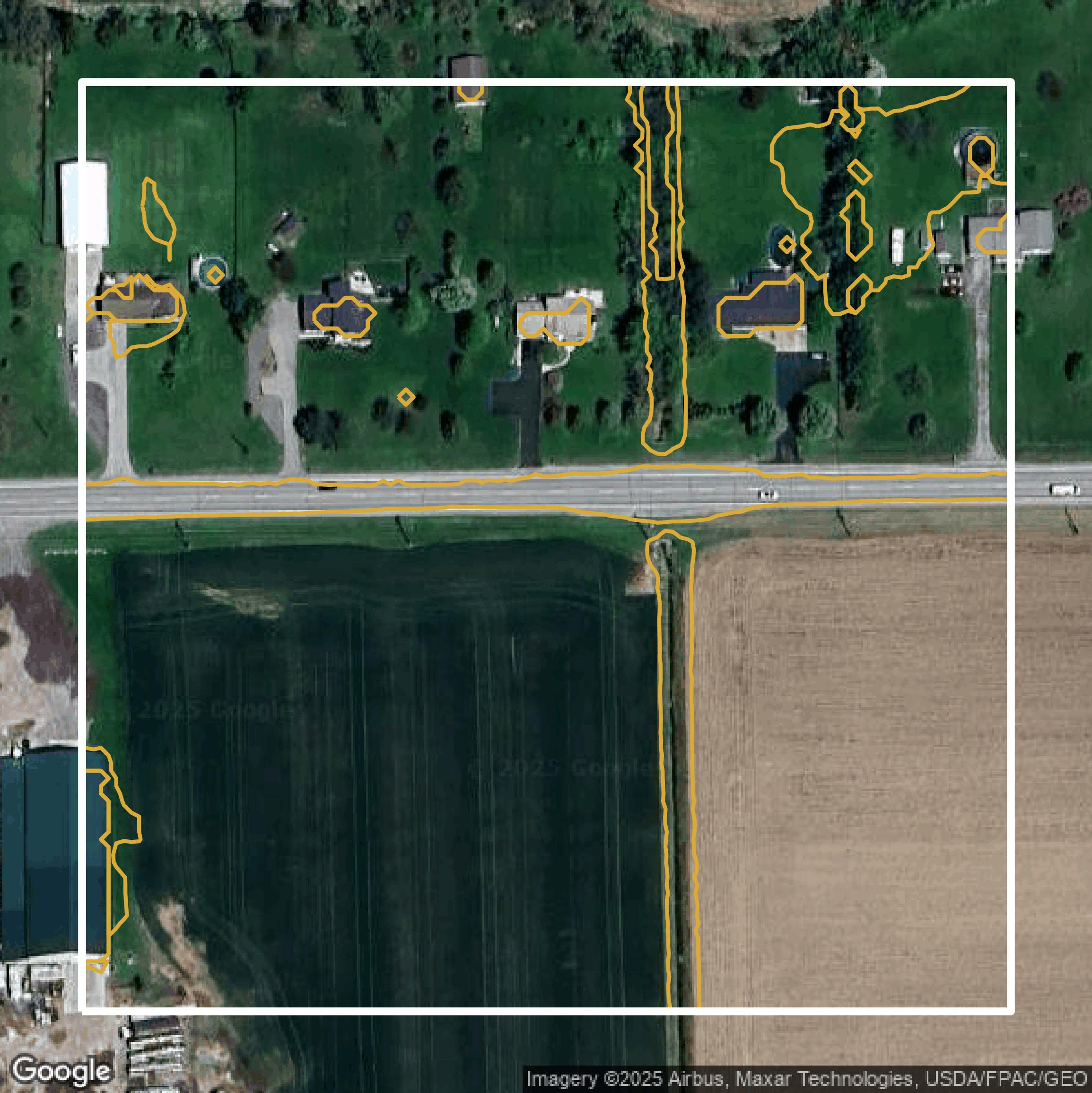 This image shows a contour map in Lucas County created using GIS data in Equator.
