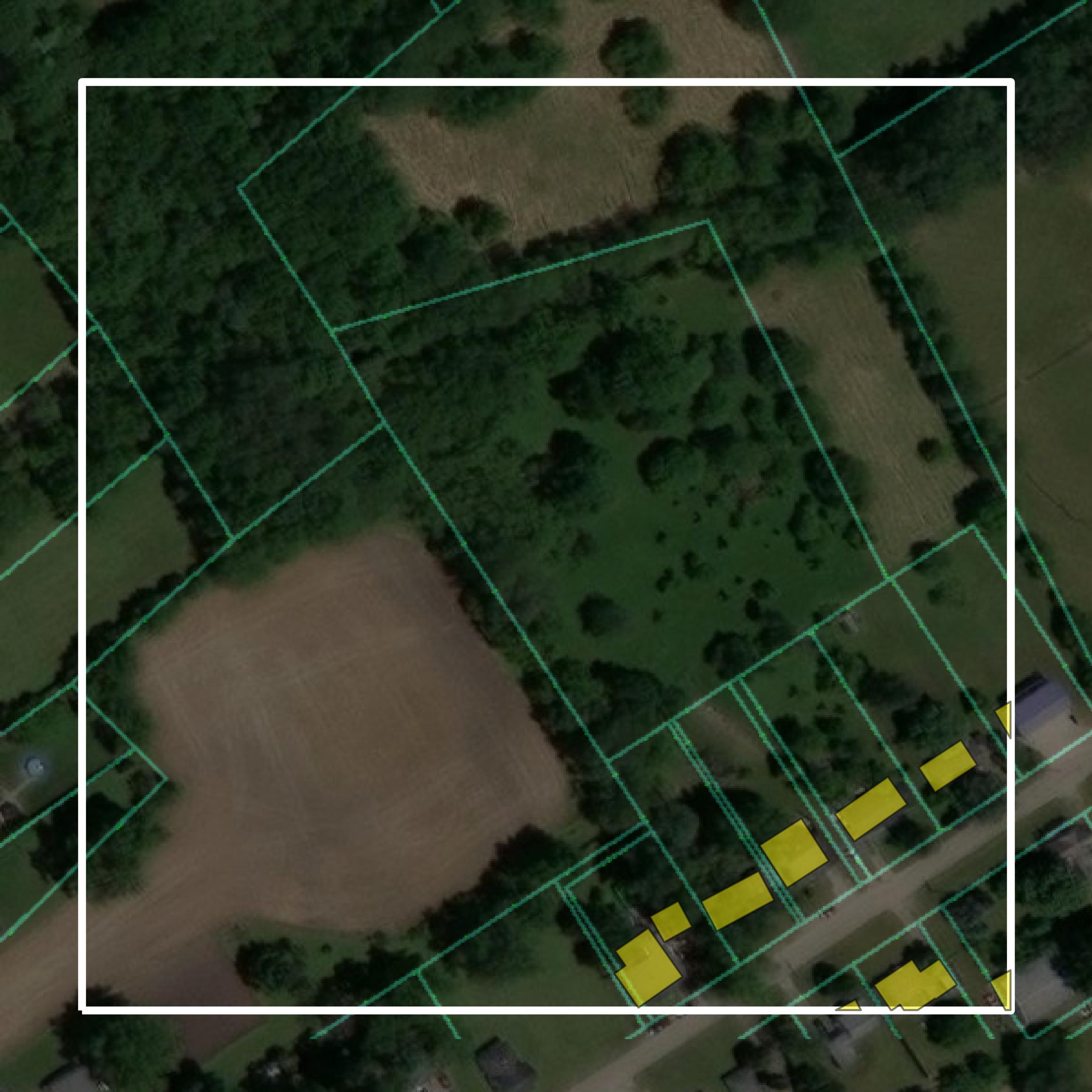 This image shows parcel and building data in Madison County created using GIS data in Equator.