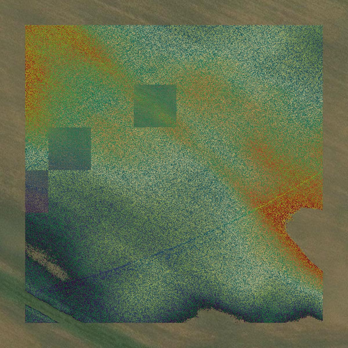 This image shows a LiDAR point cloud in Madison County created using GIS data in Equator.