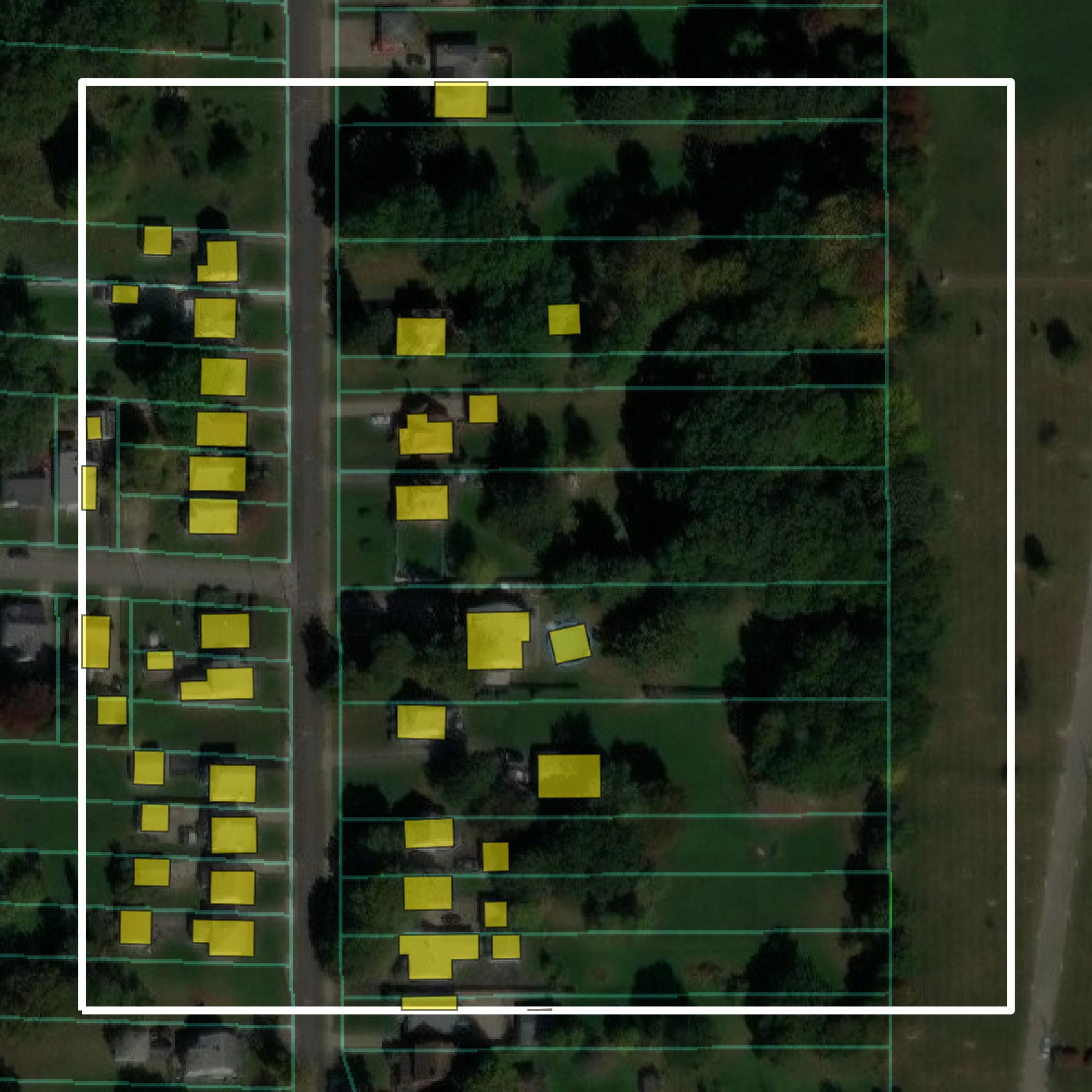 This image shows parcel and building data in Mahoning County created using GIS data in Equator.