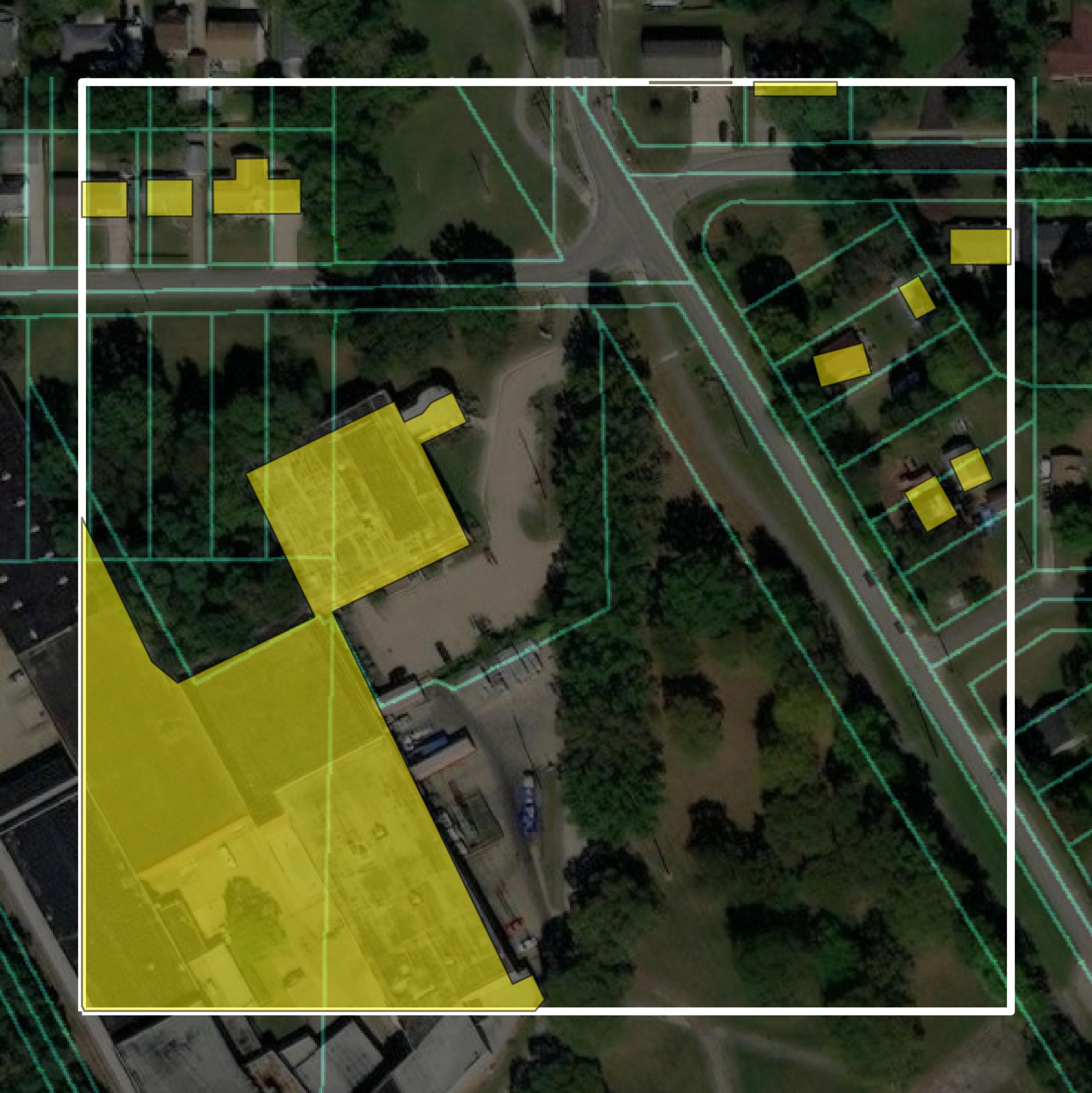 This image shows parcel and building data in Medina County created using GIS data in Equator.