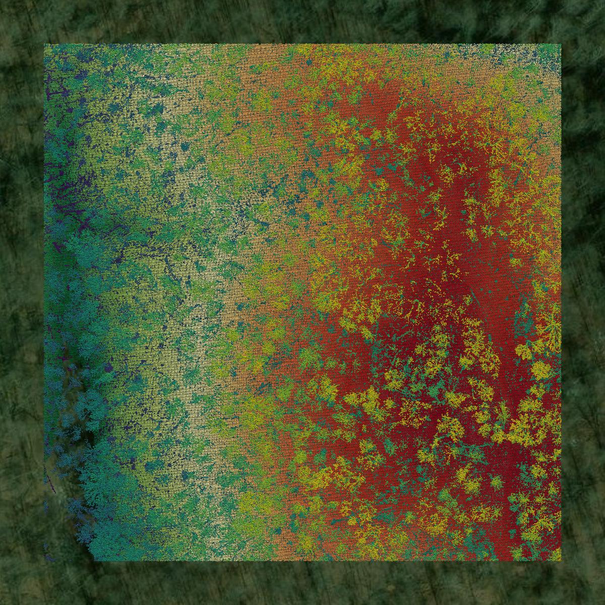 This image shows a LiDAR point cloud in Meigs County created using GIS data in Equator.