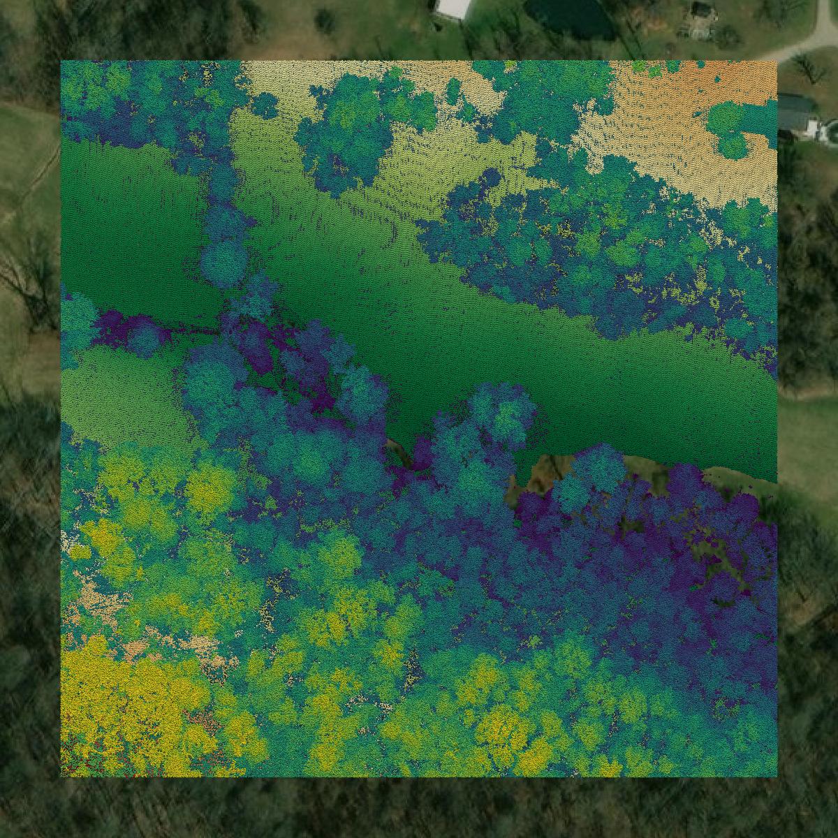 This image shows a LiDAR point cloud in Morgan County created using GIS data in Equator.