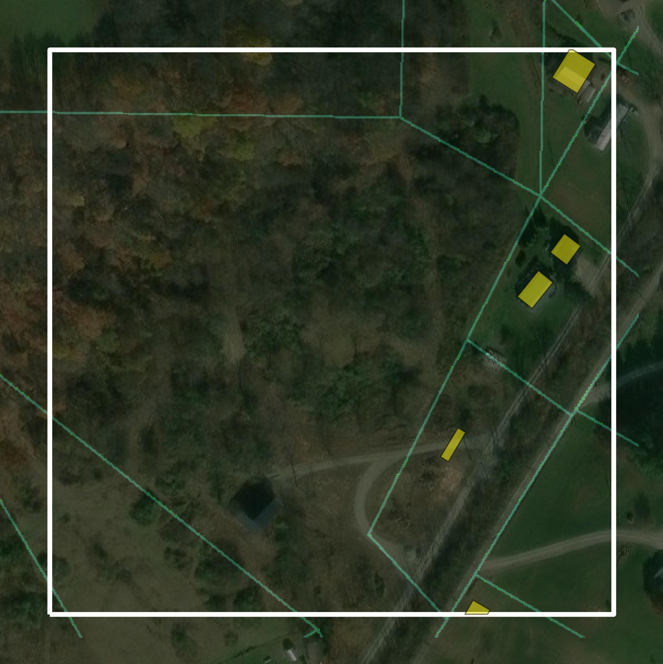 This image shows parcel and building data in Noble County created using GIS data in Equator.