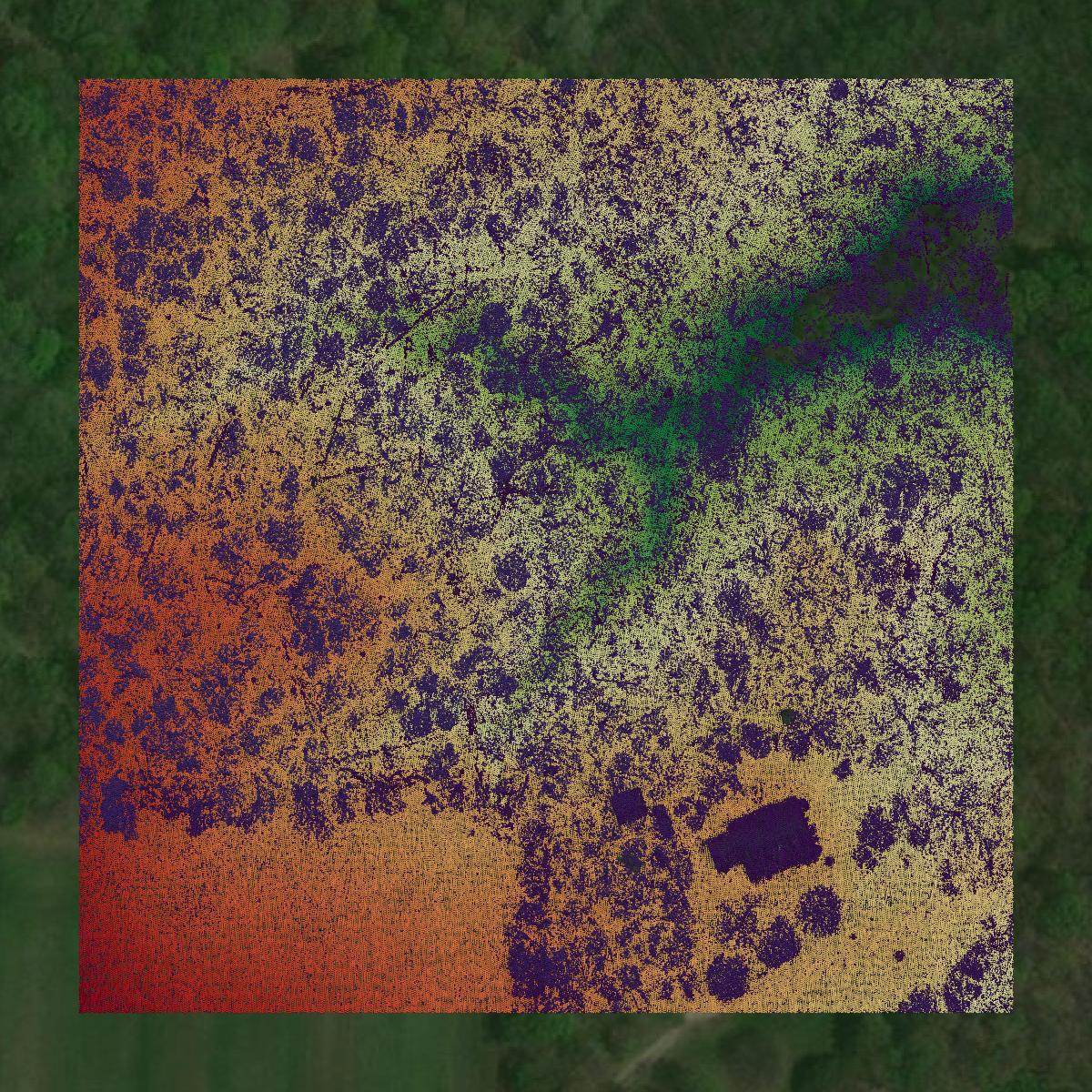 This image shows a LiDAR point cloud in Portage County created using GIS data in Equator.