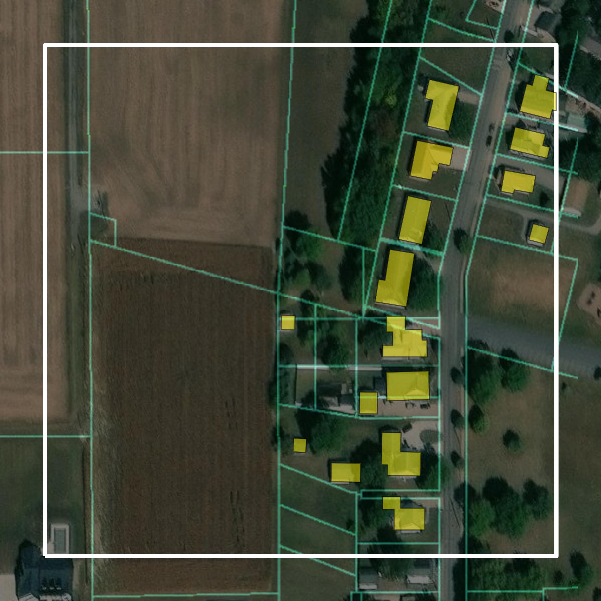 This image shows parcel and building data in Putnam County created using GIS data in Equator.