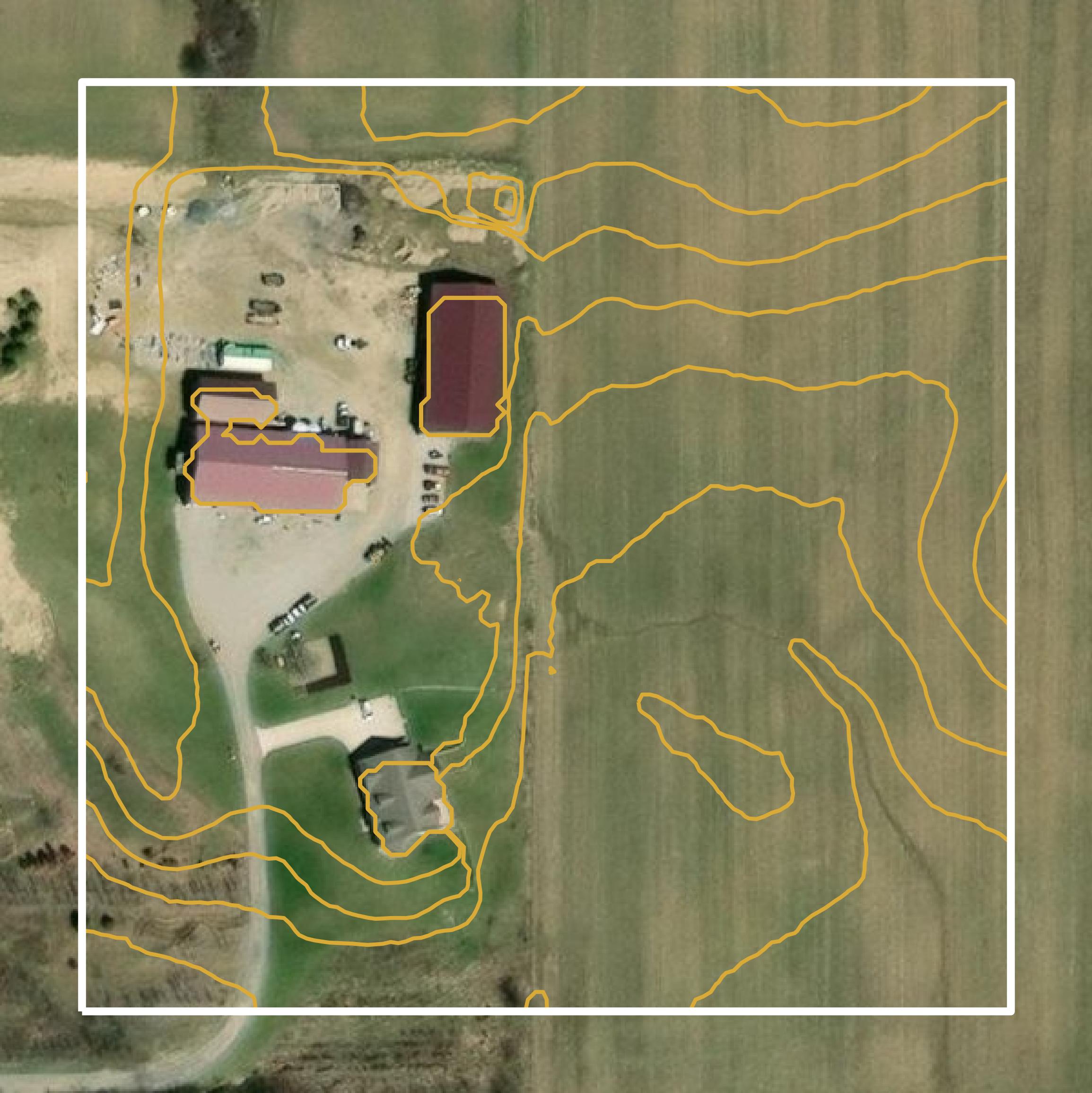 This image shows a contour map in Richland County created using GIS data in Equator.