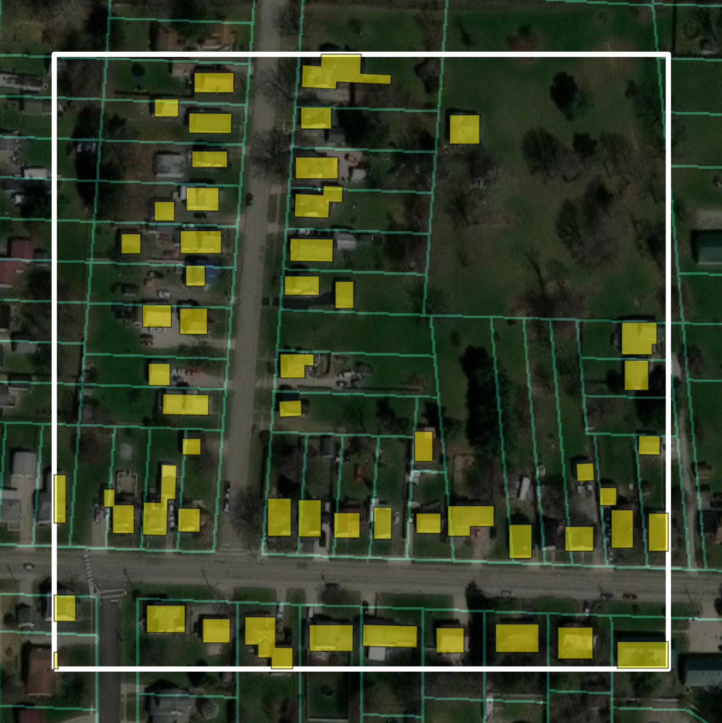 This image shows parcel and building data in Richland County created using GIS data in Equator.