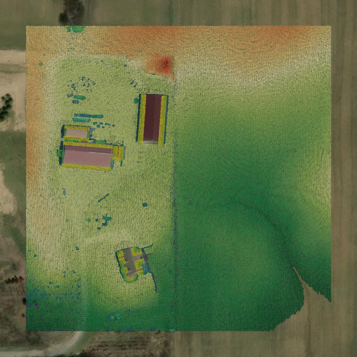 This image shows a LiDAR point cloud in Richland County created using GIS data in Equator.