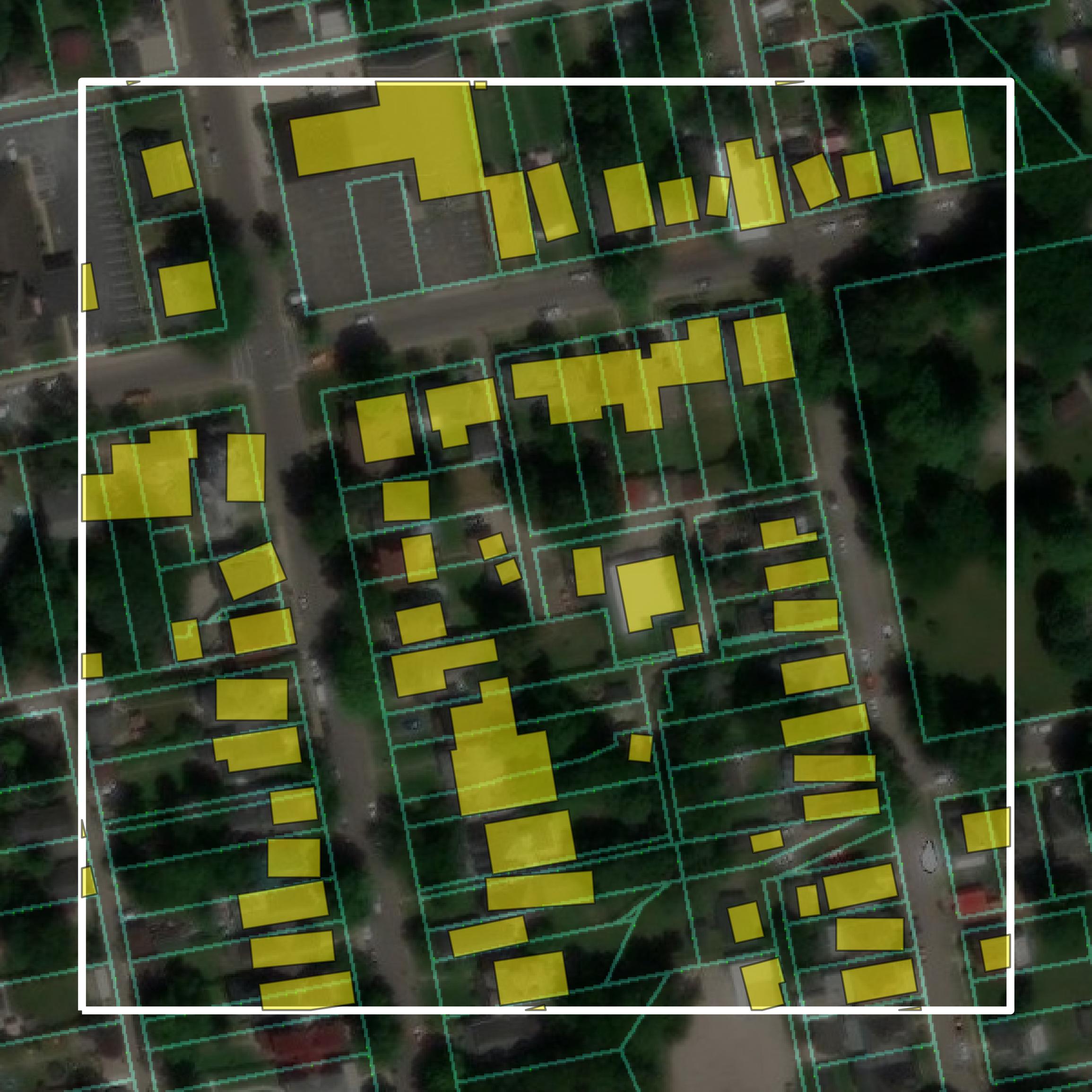 This image shows parcel and building data in Ross County created using GIS data in Equator.