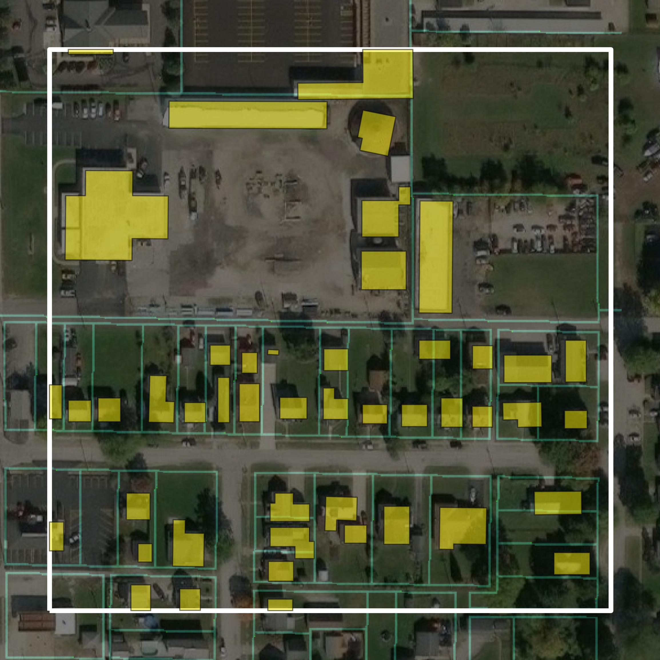 This image shows parcel and building data in Sandusky County created using GIS data in Equator.