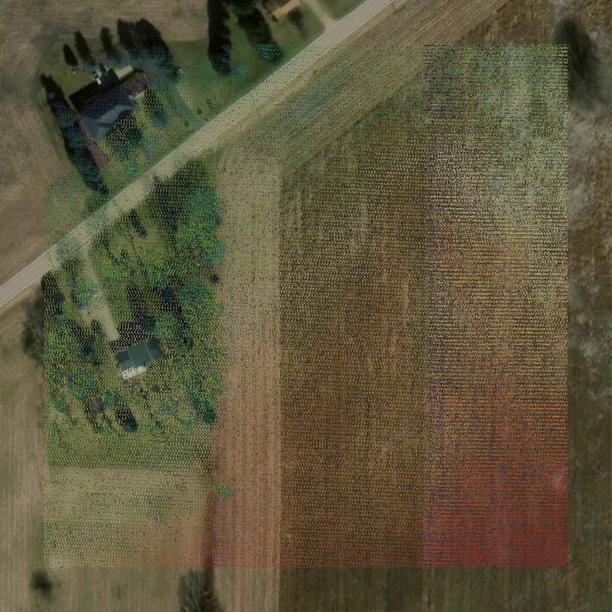 This image shows a LiDAR point cloud in Sandusky County created using GIS data in Equator.