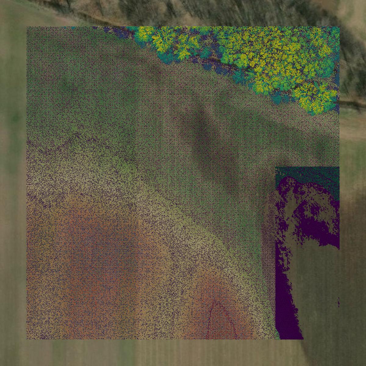 This image shows a LiDAR point cloud in Scioto County created using GIS data in Equator.