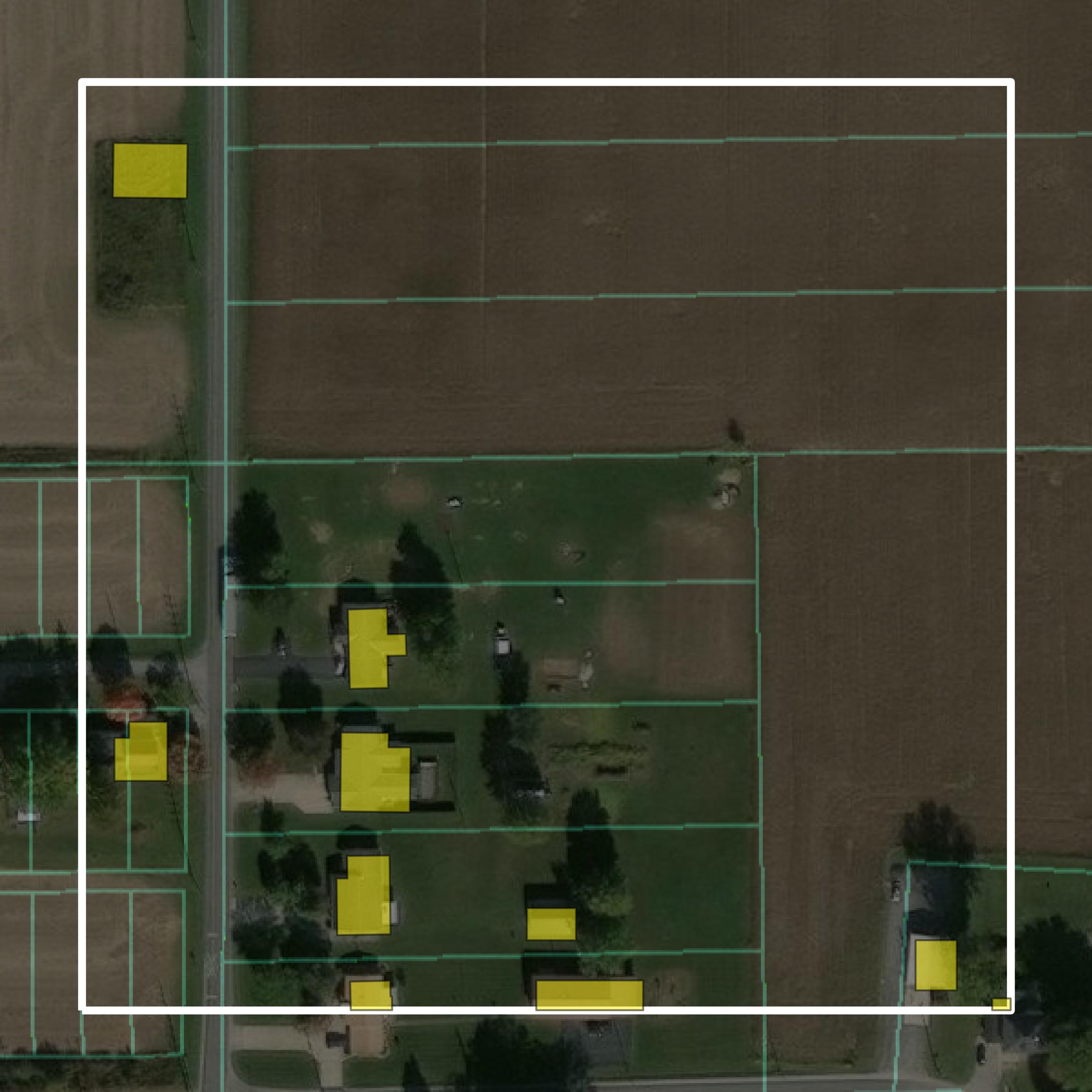 This image shows parcel and building data in Seneca County created using GIS data in Equator.