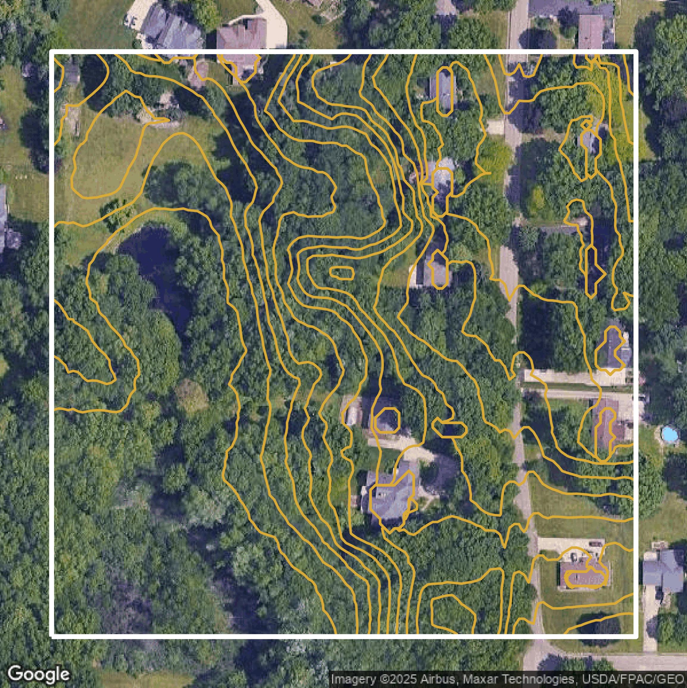 This image shows a contour map in Stark County created using GIS data in Equator.
