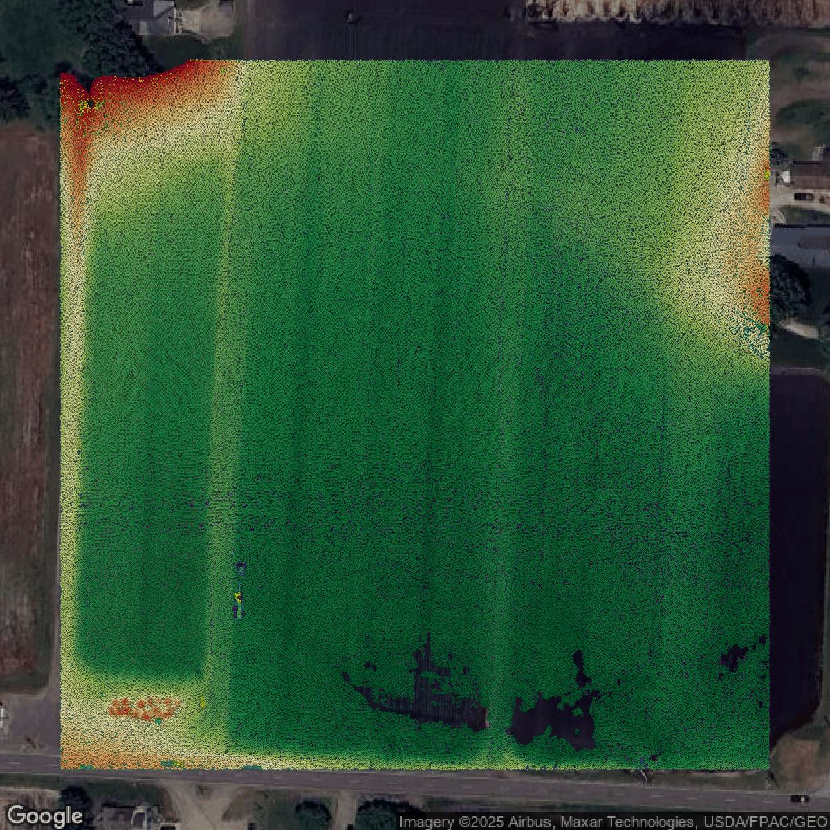 This image shows a LiDAR point cloud in Stark County created using GIS data in Equator.