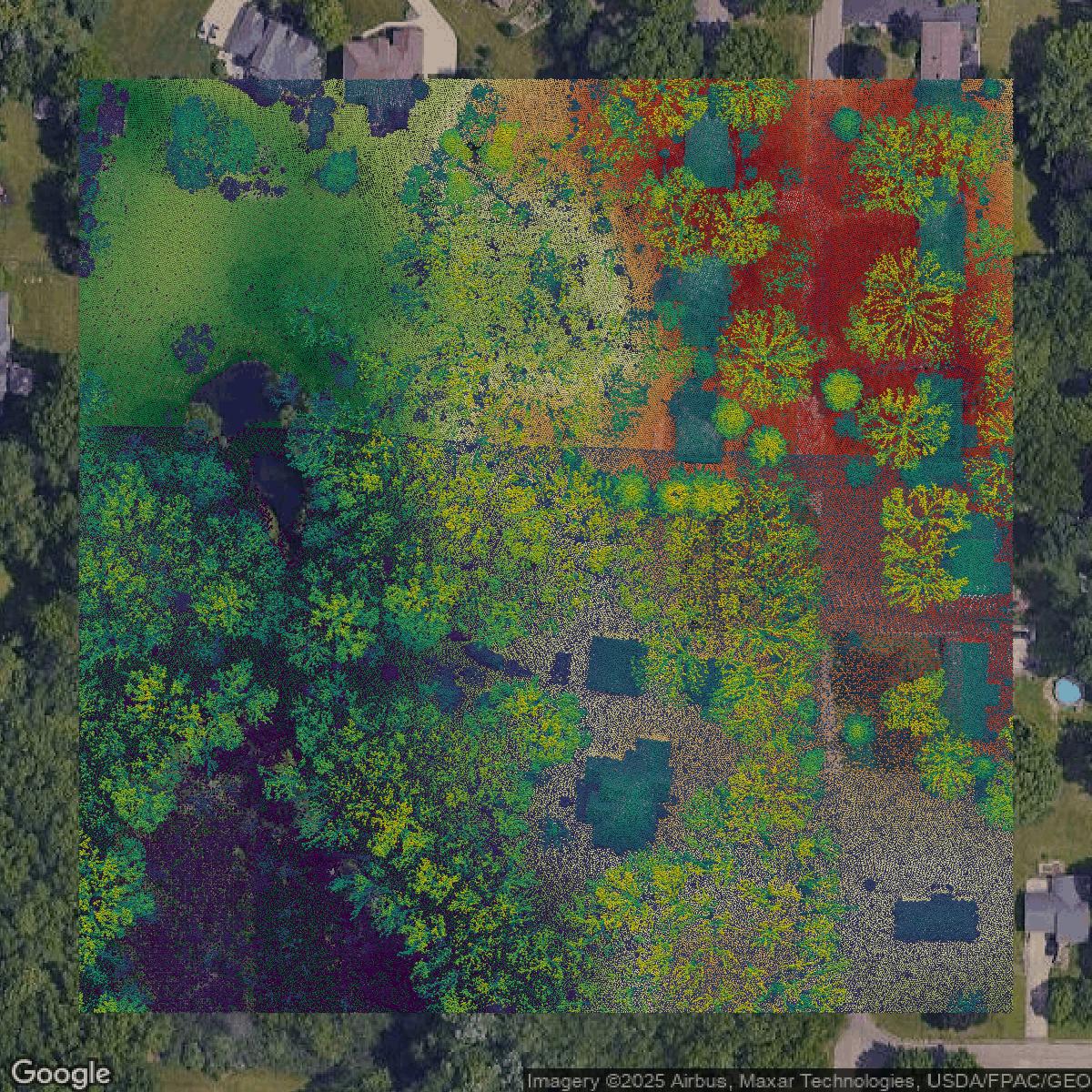 This image shows a LiDAR point cloud in Stark County created using GIS data in Equator.