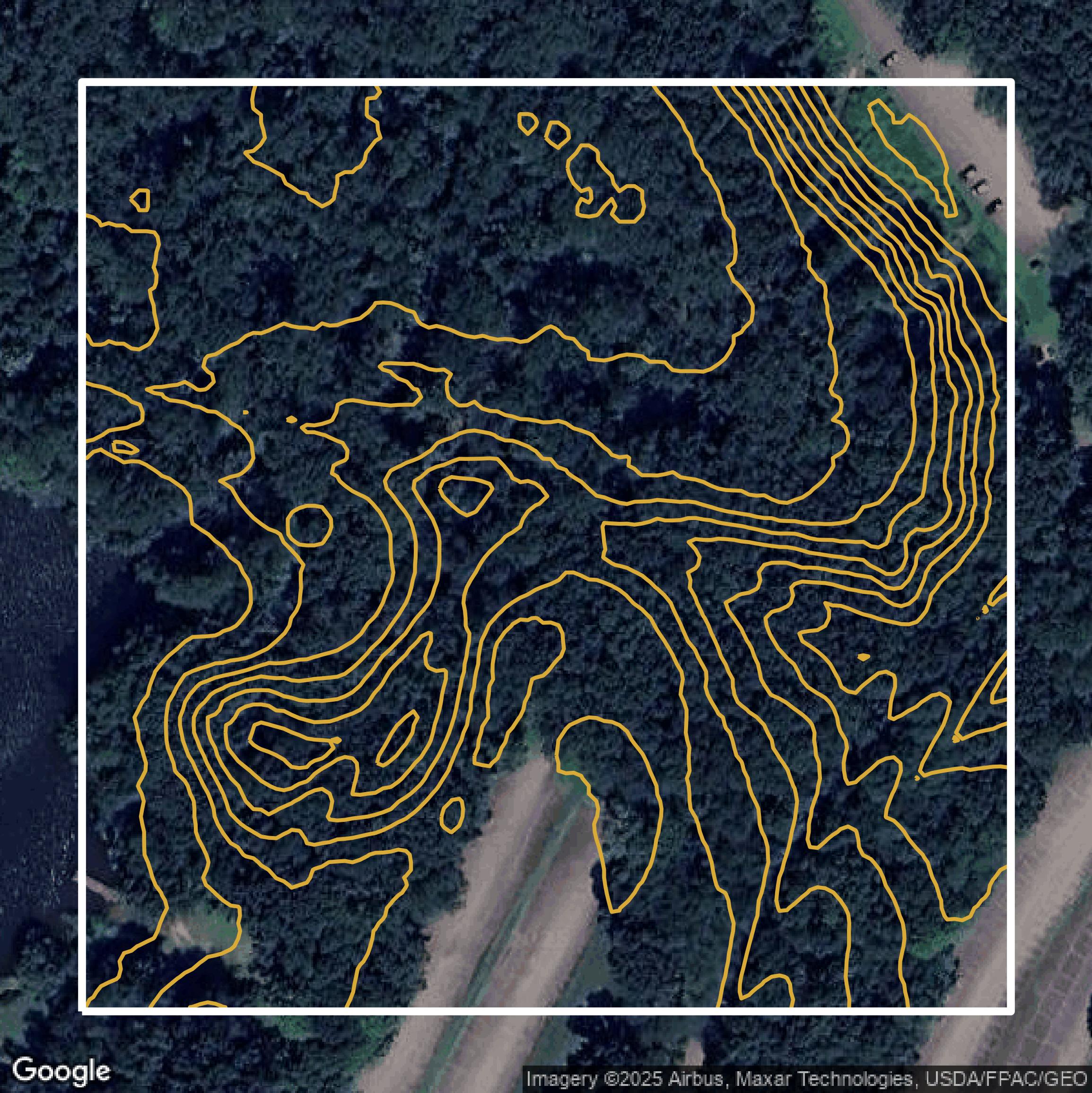 This image shows a contour map in Summit County created using GIS data in Equator.