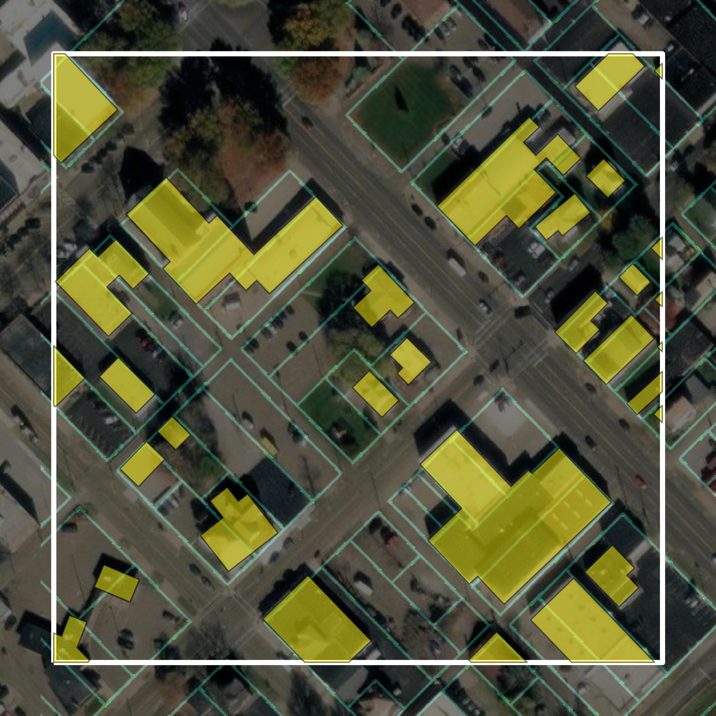 This image shows parcel and building data in Tuscarawas County created using GIS data in Equator.